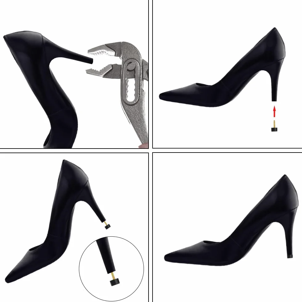 Tapas de Tacón,24 pares Forma de U y Redonda Stiletto Reemplazo del Talón Antideslizantes Alto Reparación de Zapato Clavijas de Reemplazo de Zapatos Zapatos Negros Tapas para Reparación de Zapatos