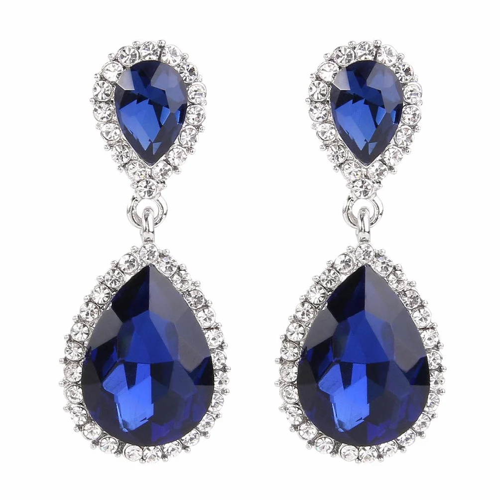 EVER FAITH Mujer Cristal Austríaco Boda Elegante 2 Lágrima Pendientes Colgante