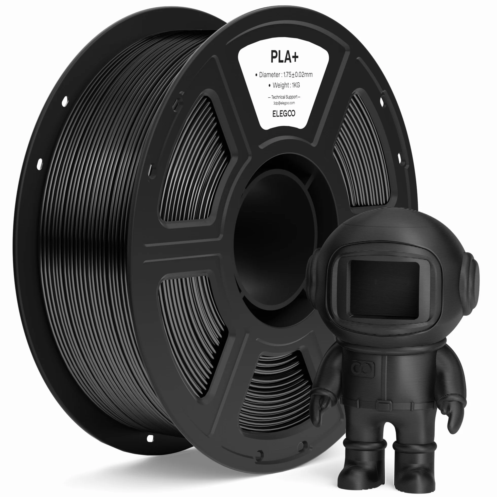 ELEGOO Filamento PLA+ 1.75mm 1KG Negro, Precisión Dimensional +/- 0.02mm para Impresora 3D