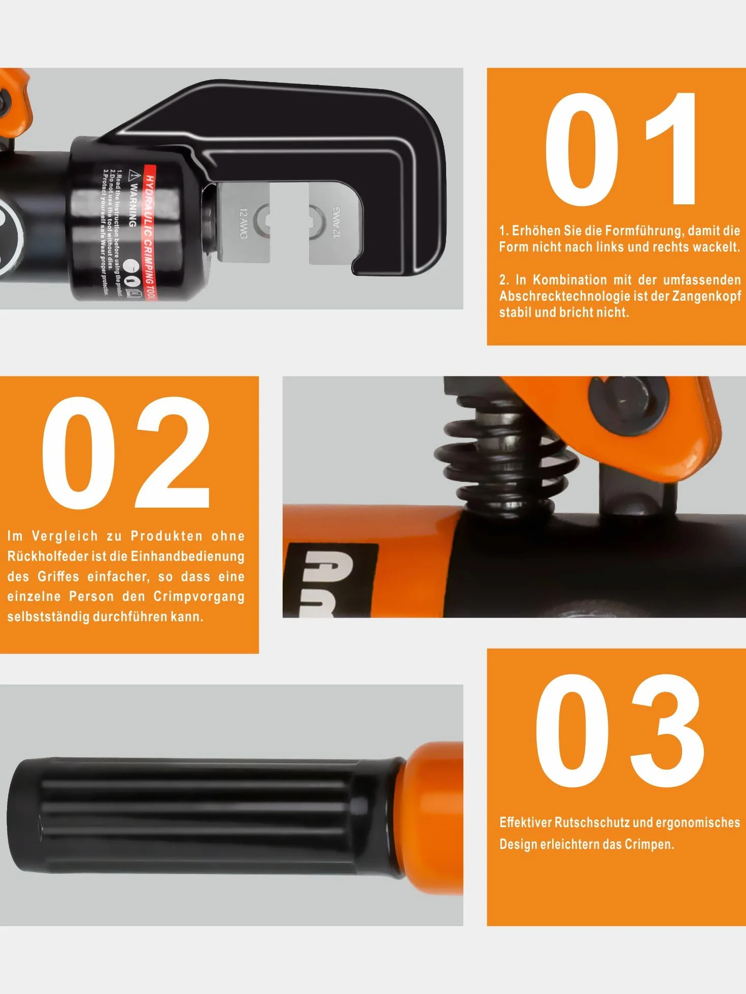 AMZCNC Pinza de engarce hidráulica 8 toneladas 4-70 mm² 9 pares matrices