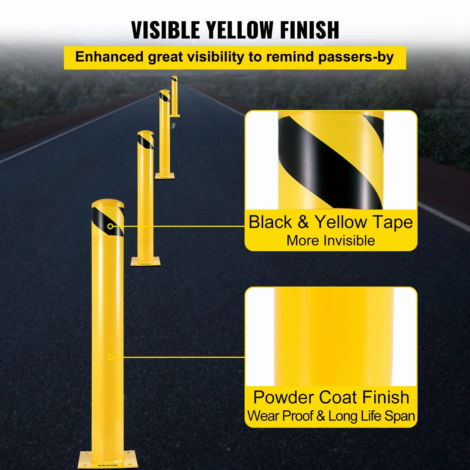 VEVOR Bolardo de Seguridad 122x14 cm 2 Piezas Tubo de Acero Recubrimiento de Polvo Amarillo Barrera de Seguridad