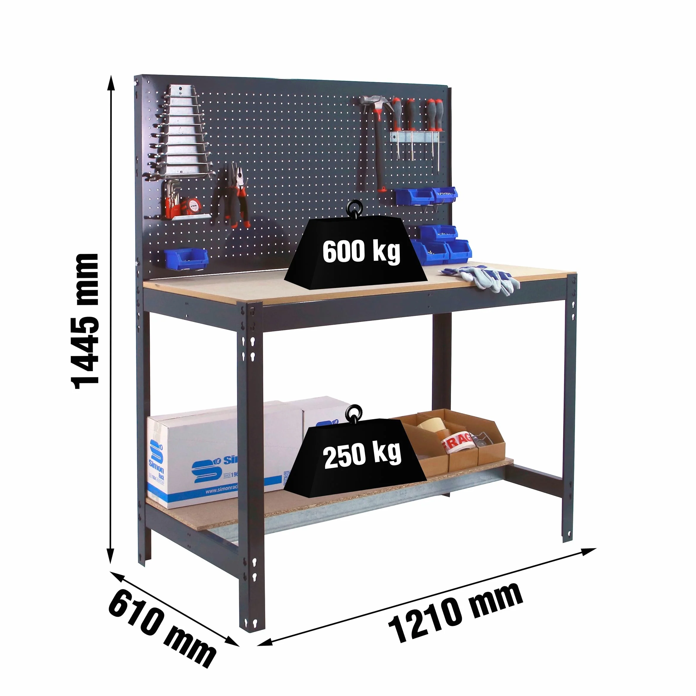 Simon Rack BT2 Banco de Trabajo 600 kg 1445x1210x610 mm Antracita/Madera