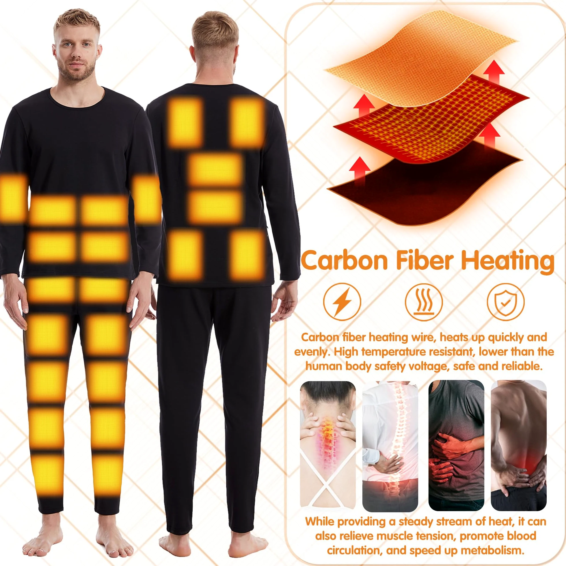 Hombres Calentado Ropa Interior Térmica Caza Caliente Larga Johns Conjunto con 22 Zonas De Calefacción Eléctrica Camisa Y Pantalones