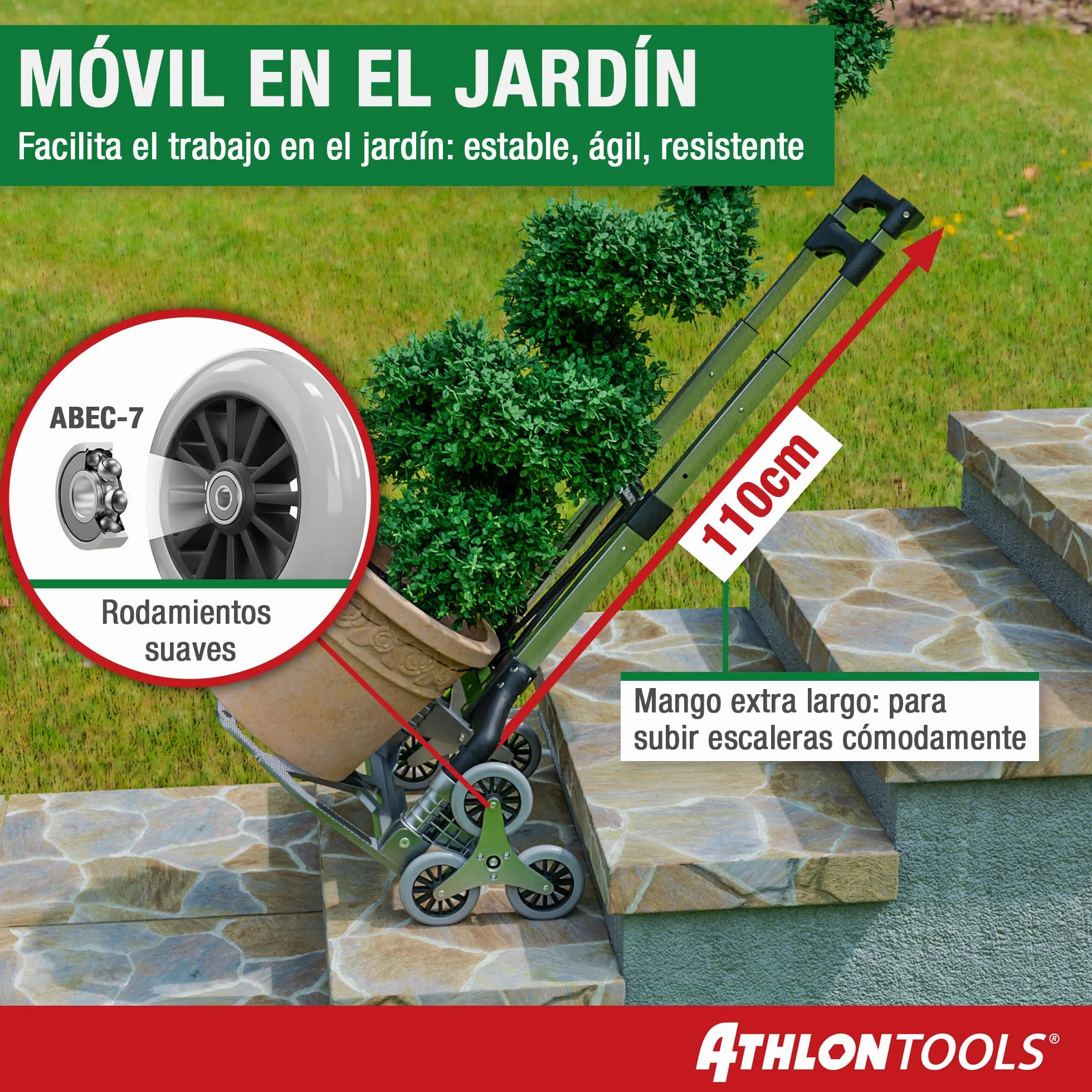 ATHLON TOOLS Carretilla Plegable de Aluminio, TÜV GS-Certificado, Mango 110 cm, Almohadillas Antideslizantes, Modelo 2025
