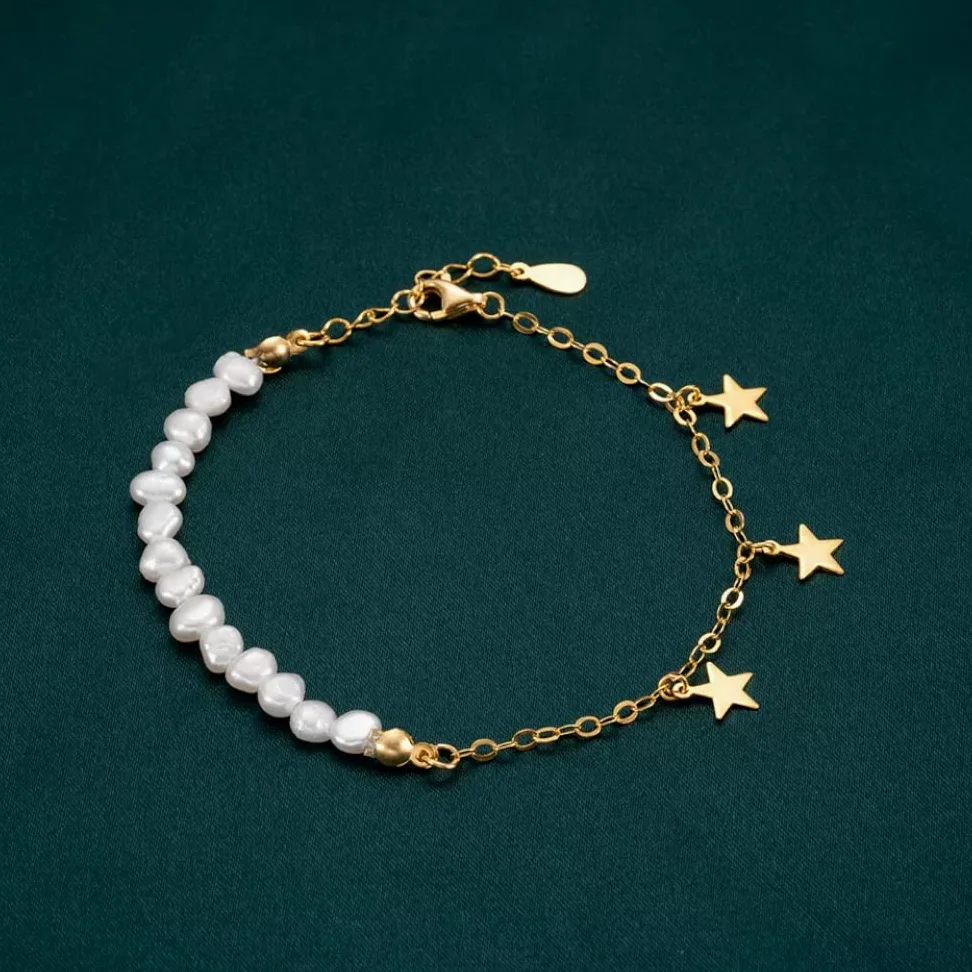 Pulsera o tobillo de plata de ley 925 chapada en oro de 18 quilates, con clip de papel delicado y perlas de agua dulce, cadena cubana o tobillo, 7 pulgadas + extensor de 1 pulgada, hipoalergénico, sin