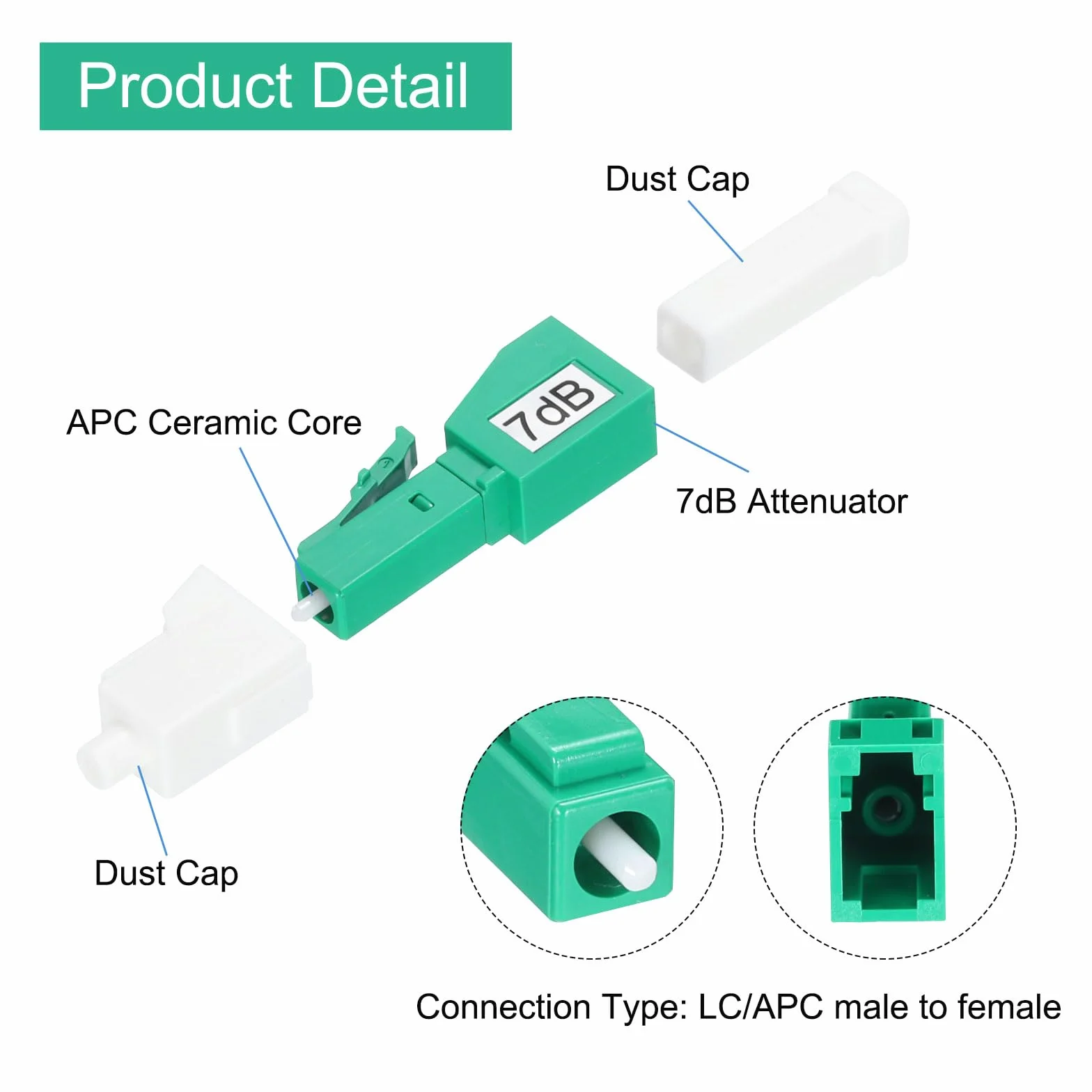 Atenuador de Fibra LC/APC Monomodo Fijo 7dB QUARKZMAN