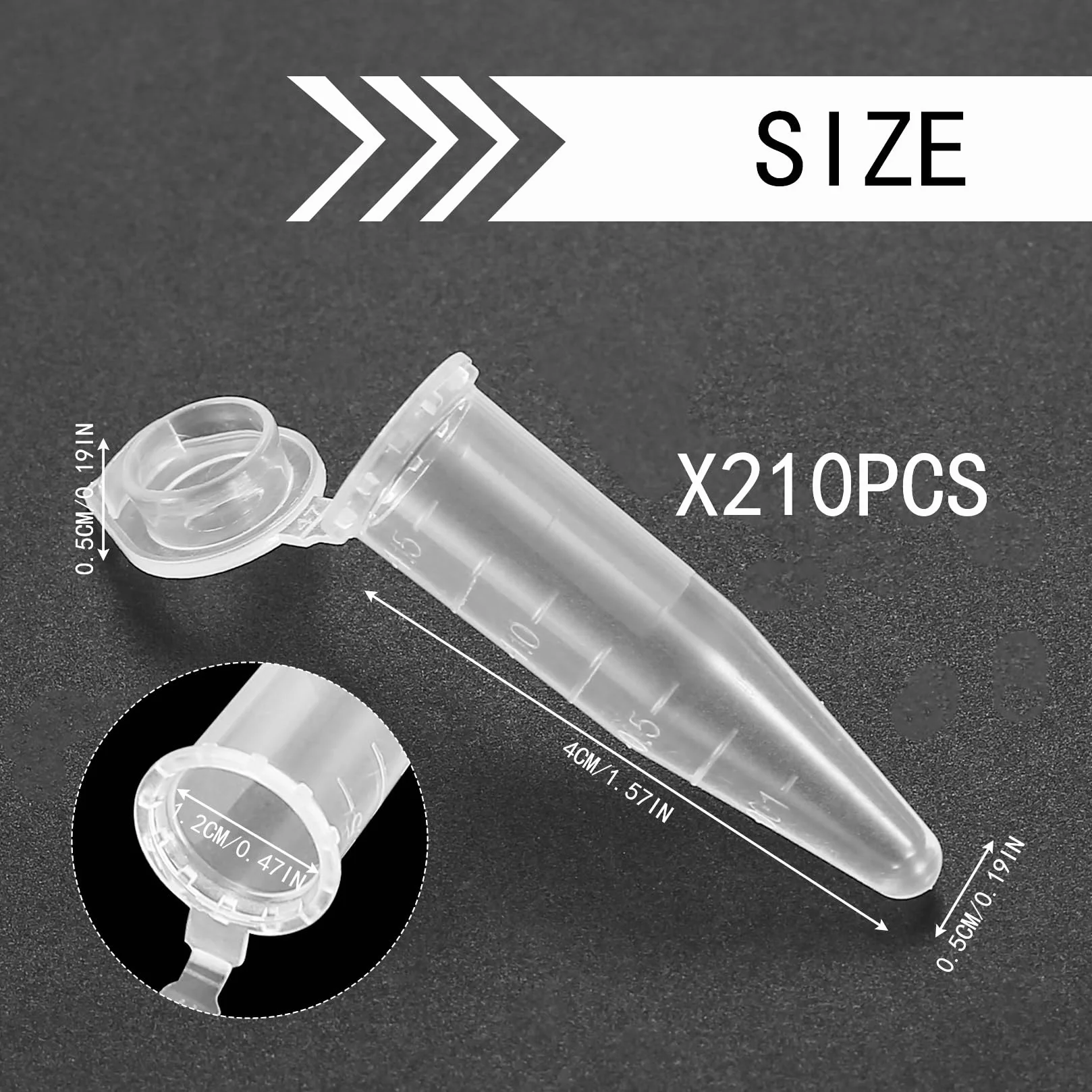 Tubos de Centrífuga 1,5 ml 210 Pcs Plástico Transparente con Tapa a Presión para Laboratorio