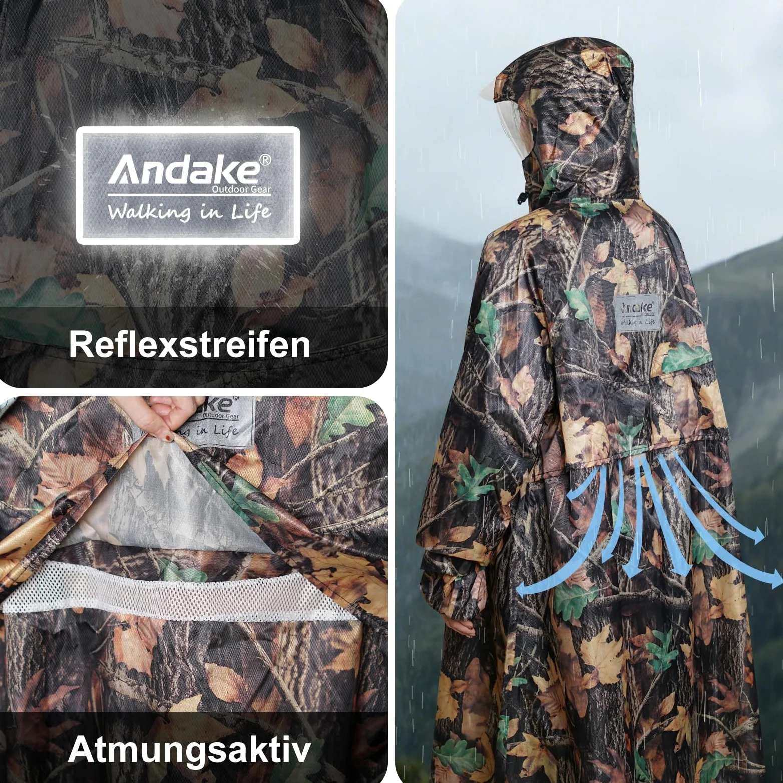 Andake Chubasquero impermeable, ligero y portátil, con mangas, unisex, material resistente a las grietas, adecuado para actividades al aire libre, ciclismo, senderismo, pesca