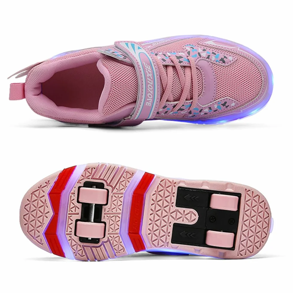 Zapatos con Ruedas para Niña y Niño, Patines con 4 Ruedas Retráctiles, Zapatillas Deportivas al Aire Libre