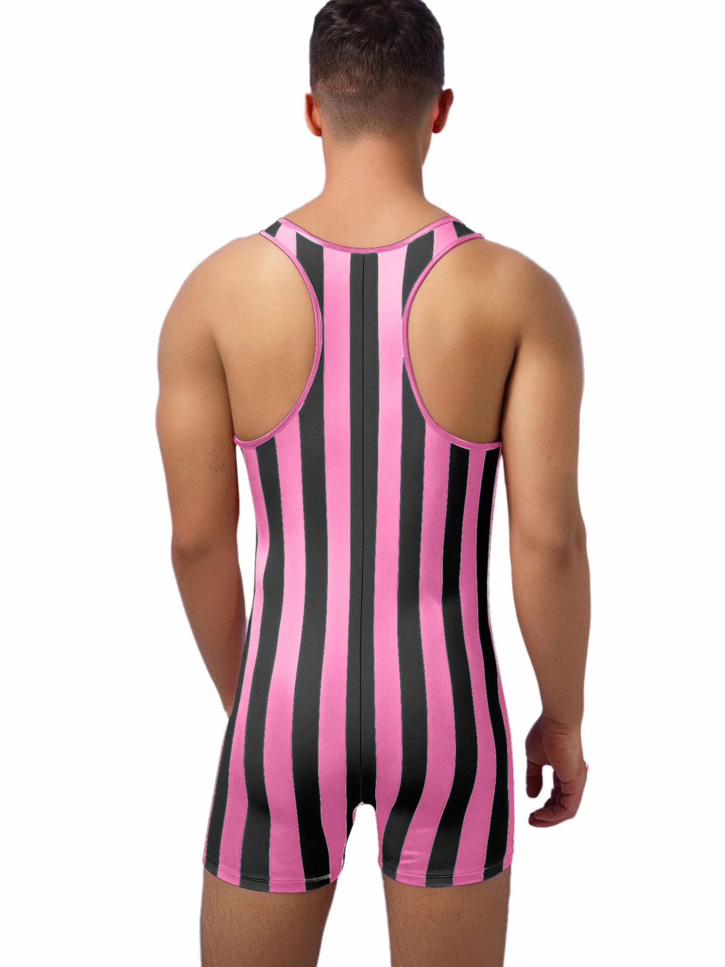 TiaoBug Mono De Lucha Rayado Para Hombres Sin Mangas Traje De Baño De Una Pieza Ropa Ajustado Para Clubes Nocturnos