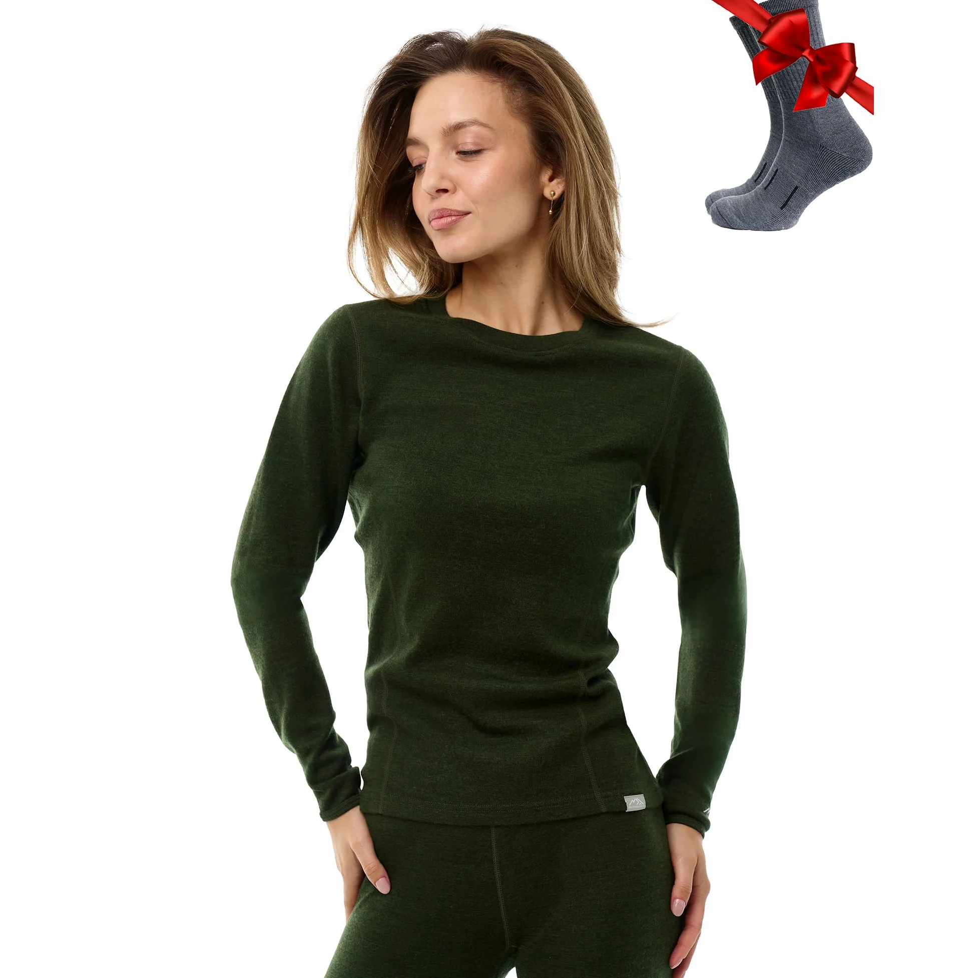 Merino.tech Camiseta Lana Merino Mujer - 100% Merino Camiseta Interior Termica Mujer Ligero, Medio, Pesado con Calcetines