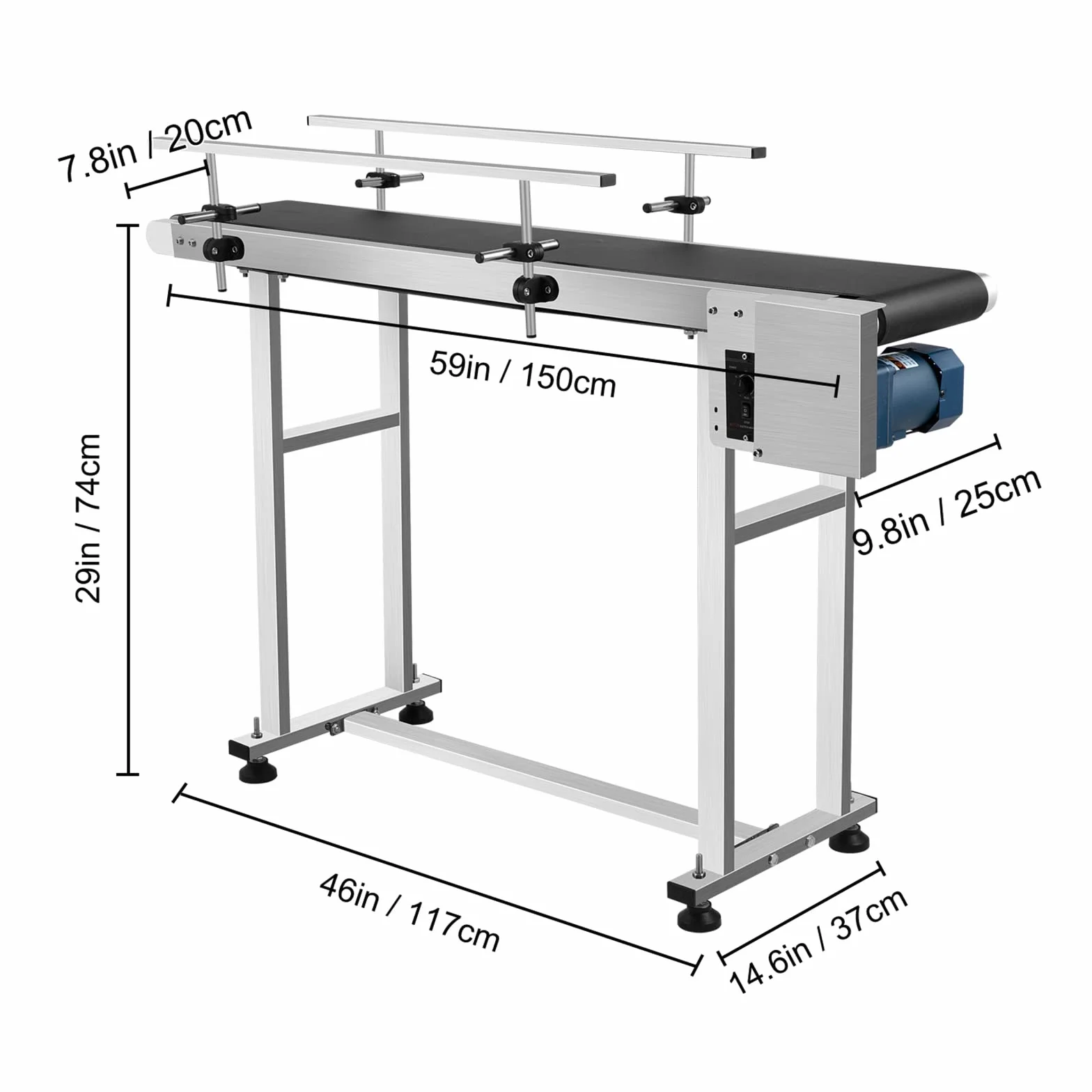 VEVOR Máquina Transportadora Eléctrica PVC 500x200x750mm Transportador Doble Barandilla
