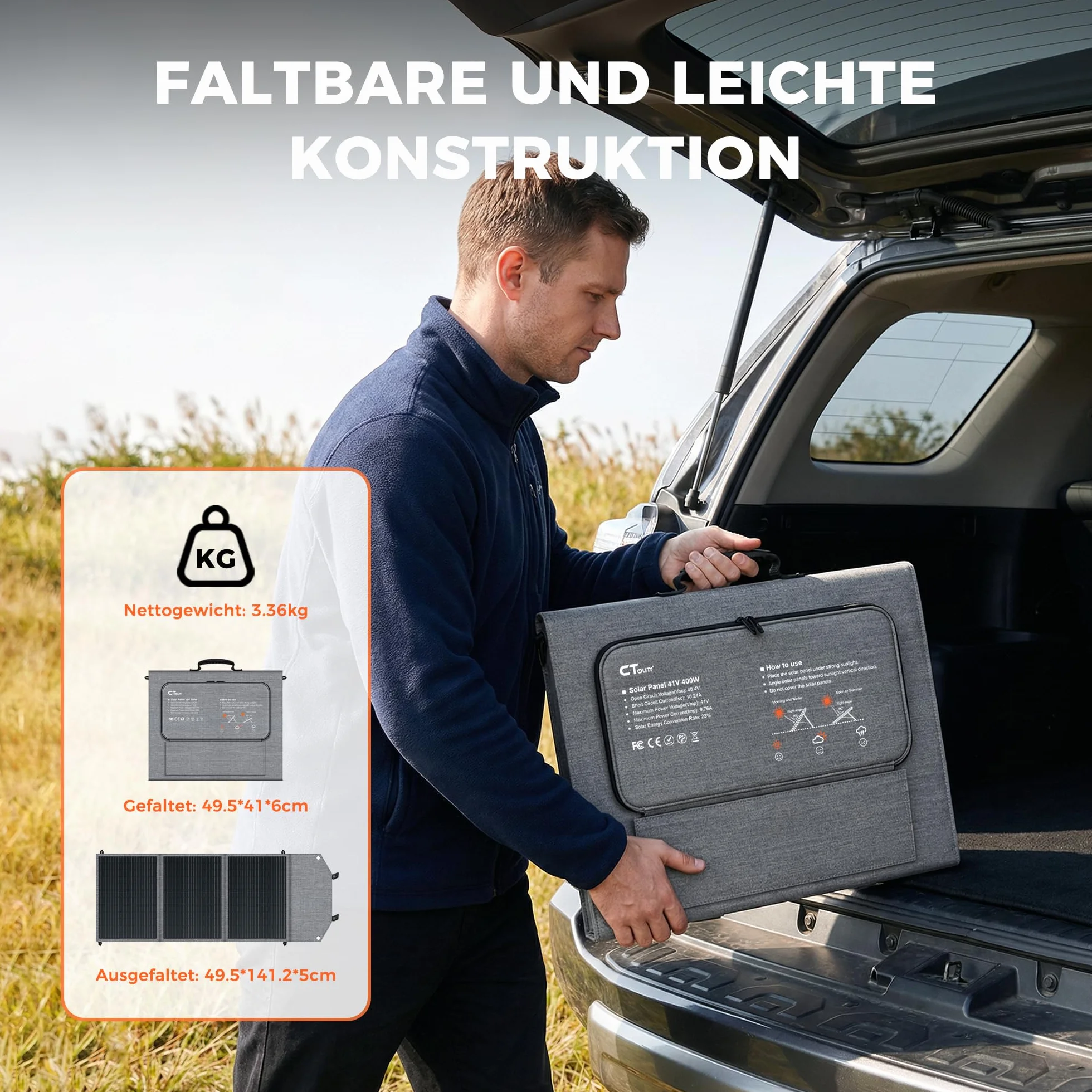 Panel Solar Plegable 100W Monocristalino Portátil Tipo N Impermeable