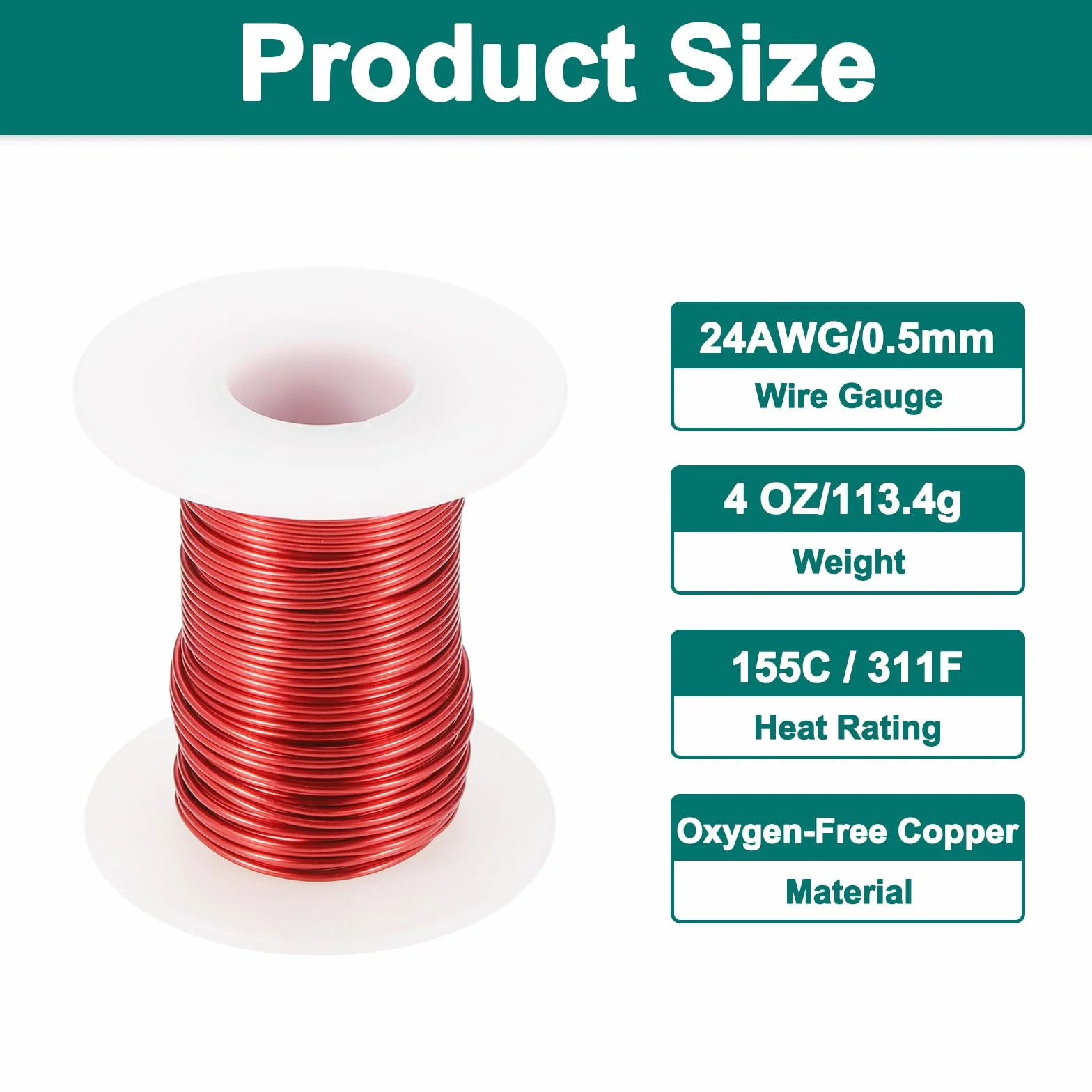 QUARKZMAN 24AWG Alambre Esmaltado de Cobre 0.5mm Magnético Bobina Transformador Motor Eléctrico Grado F 155°C 4oz Rojo