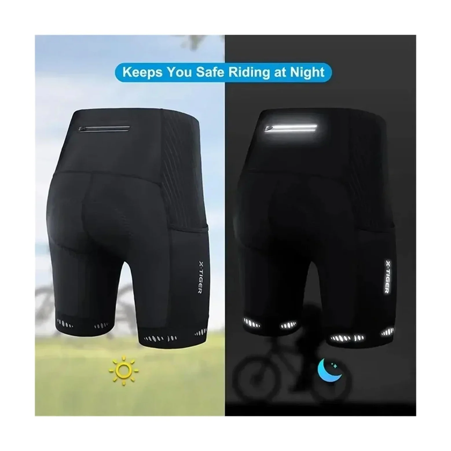 Bicicleta Pantalones Cortos Pantalones Cortos de Ciclismo for Hombre con Bolsillo Trasero, Acolchados Gel, Transpirables, for montaña y Carretera(XM-DK-15101,Europe-XL)