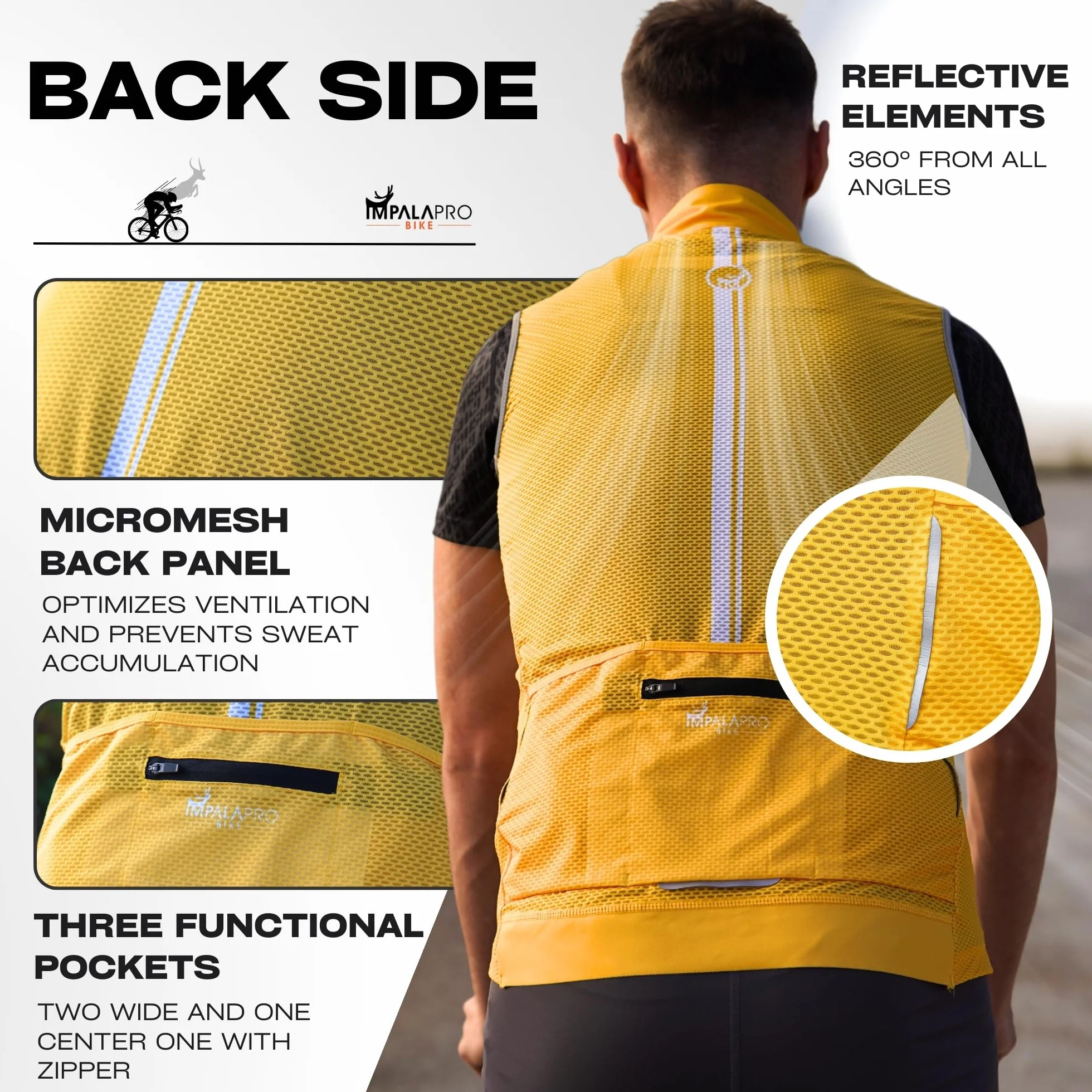 IMPALAPRO Chaleco Cortavientos Ciclismo Hombre y Mujer Ultraligero, Transpirable y Resistente - Protección Contra el Viento y la Lluvia