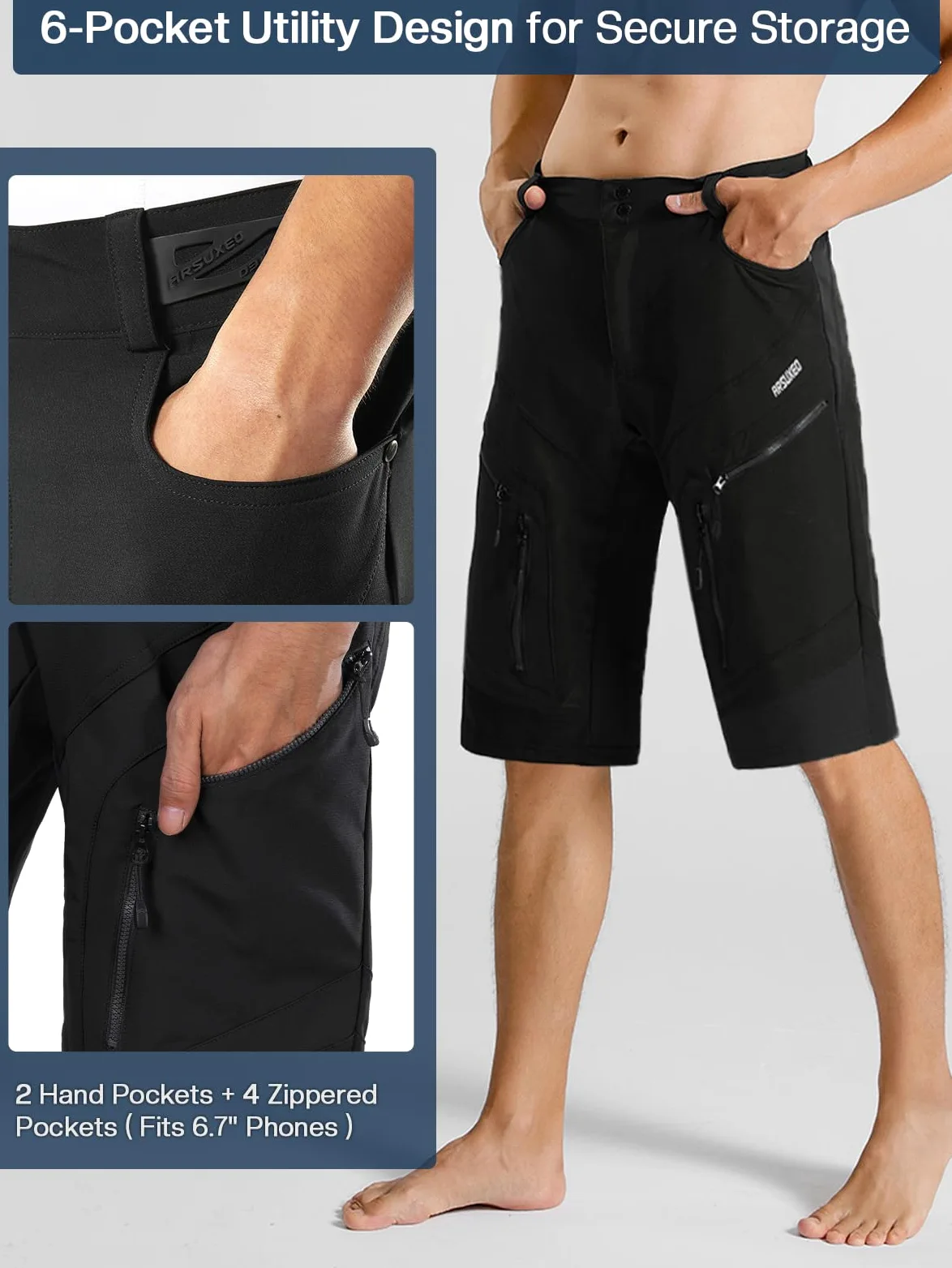 ARSUXEO Pantalones Cortos de Ciclismo para Hombre MTB Culotte Pantalón Corto de Ciclismo BTT Resistente al Agua 1903 D
