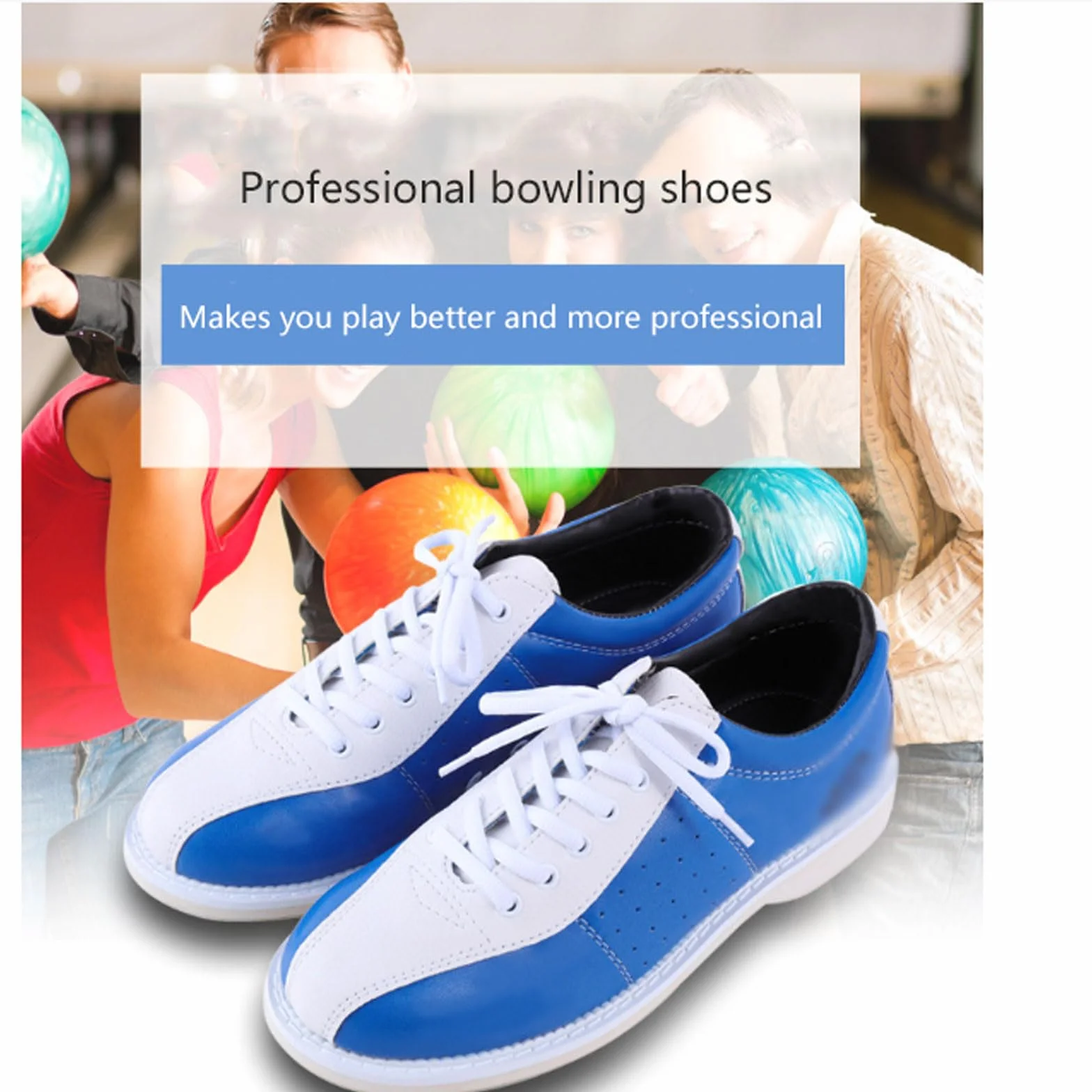 Zapatos de Bolos Hombres Mujeres Antideslizantes Ligero Cuero Azul
