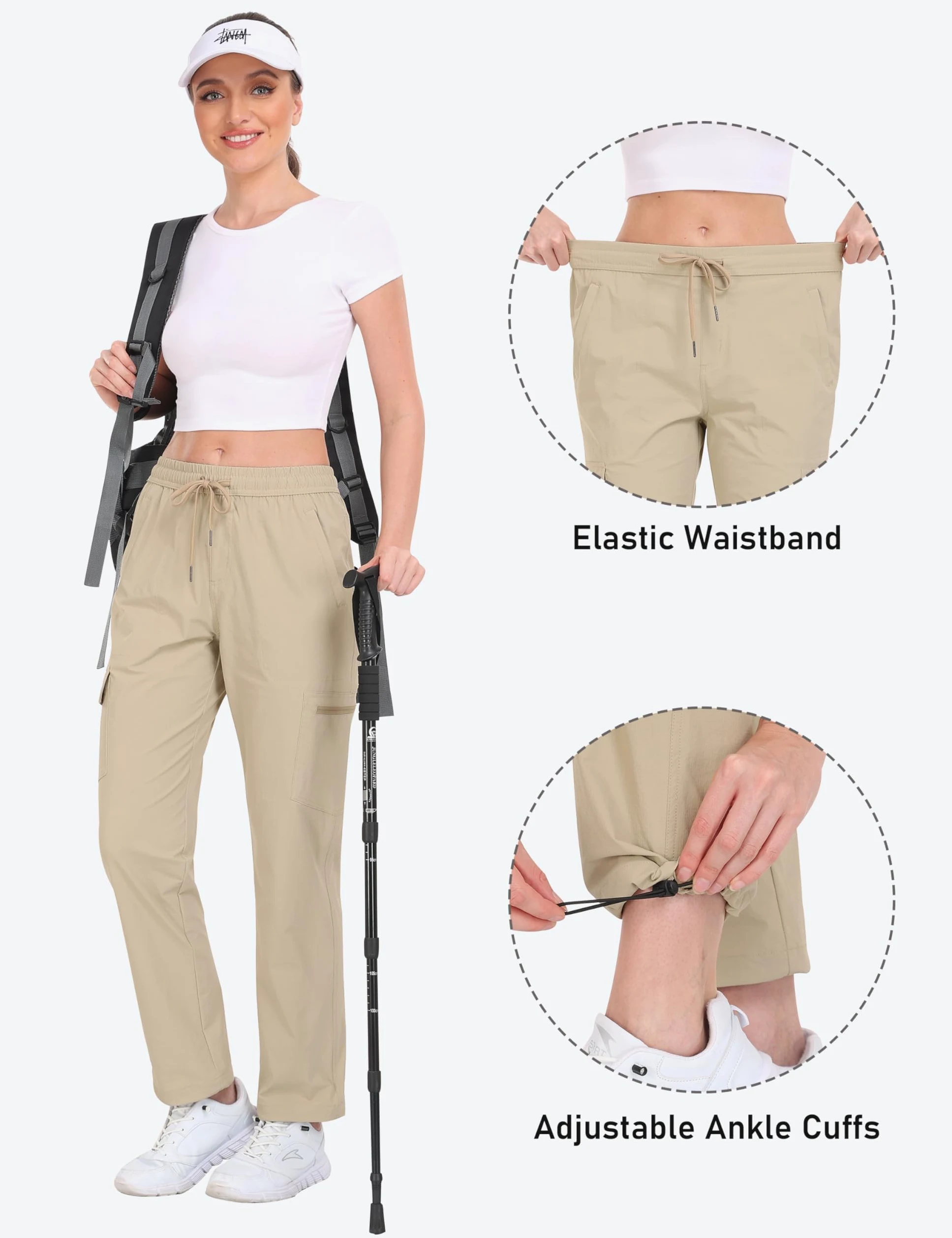 JINSHI Pantalones Senderismo Mujer Pantalón Cargo Trekking Joggers Verano Ligero Impermeable Pantalones Aire Libre Montaña Acampada Ocio Deportes