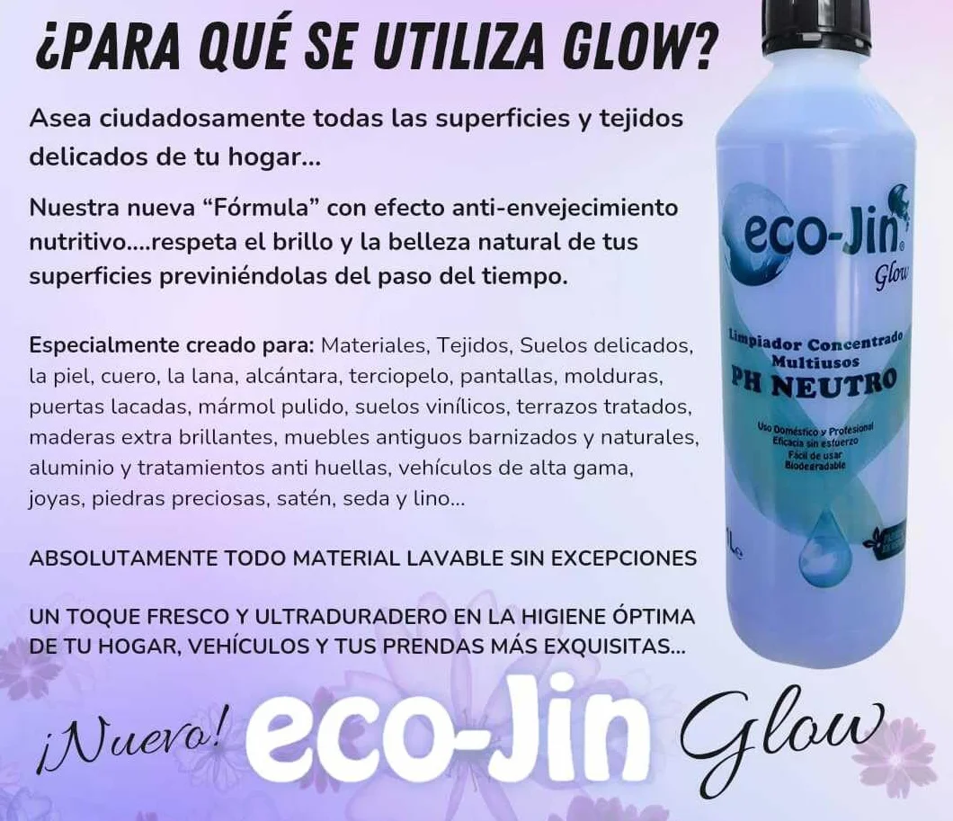 ECO-JIN Limpiador Multiusos Extra Concentrado PH Neutro Glow con Difusor Aroma Jazmin y Violetas