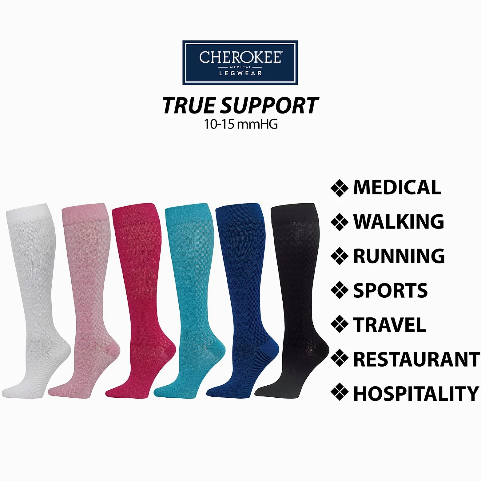 Cherokee TrueSupport - Calcetines de compresión para mujer, 10-15 mmHg, 4 pares individuales, extra anchos, grafito