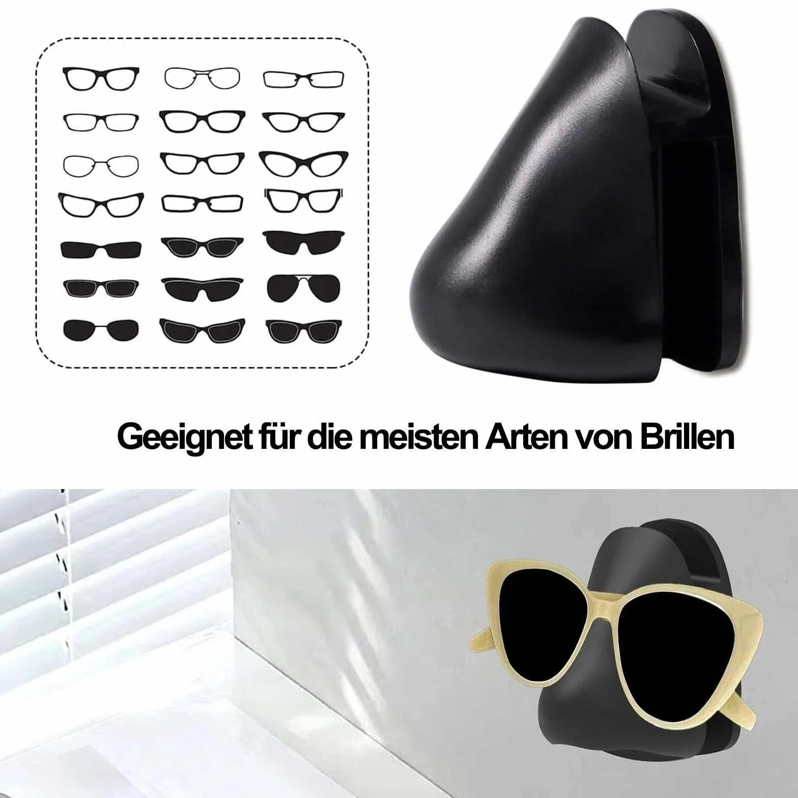 Soporte para gafas de pared autoadhesivo, 8 unidades, organizador de almacenamiento, negro