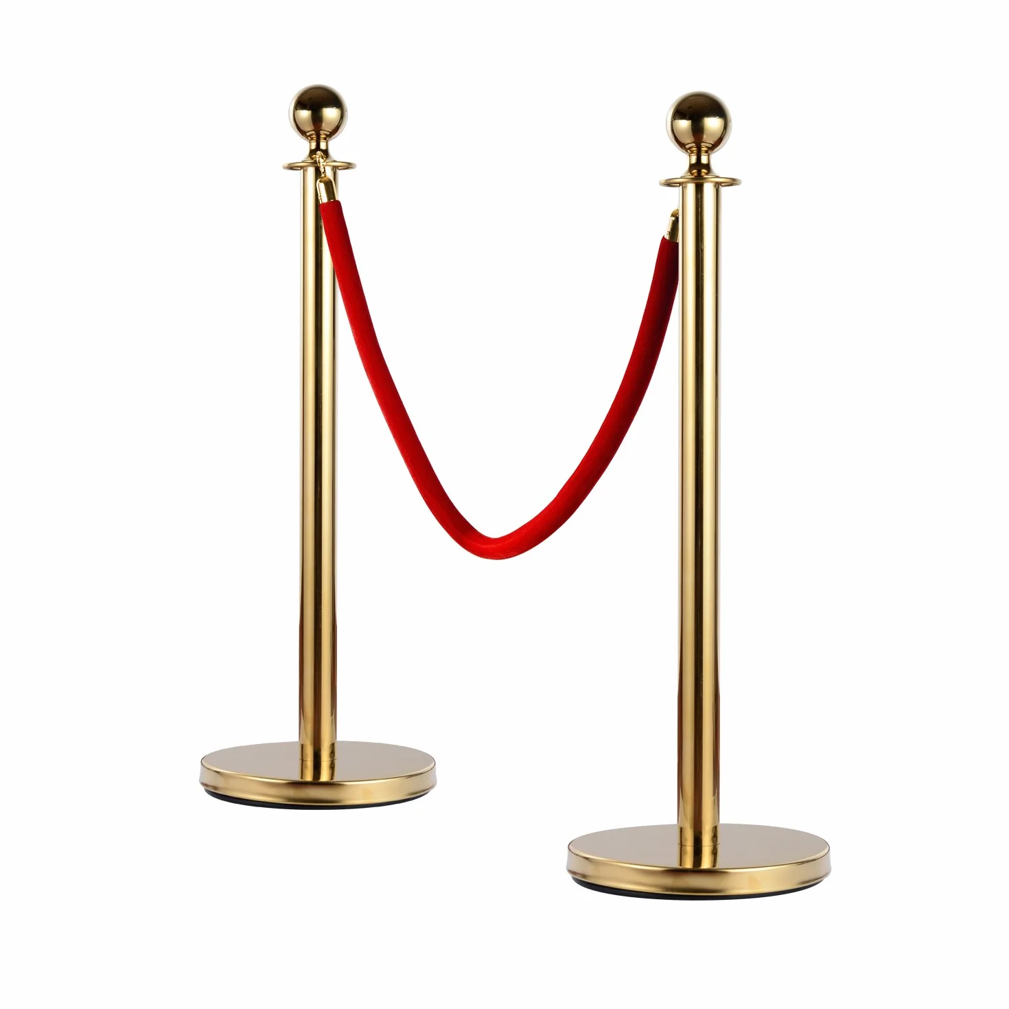 HOMCOM Catenaria Acero Inoxidable Cordón Rojo 2 Piezas Ф32xH95CM Dorado