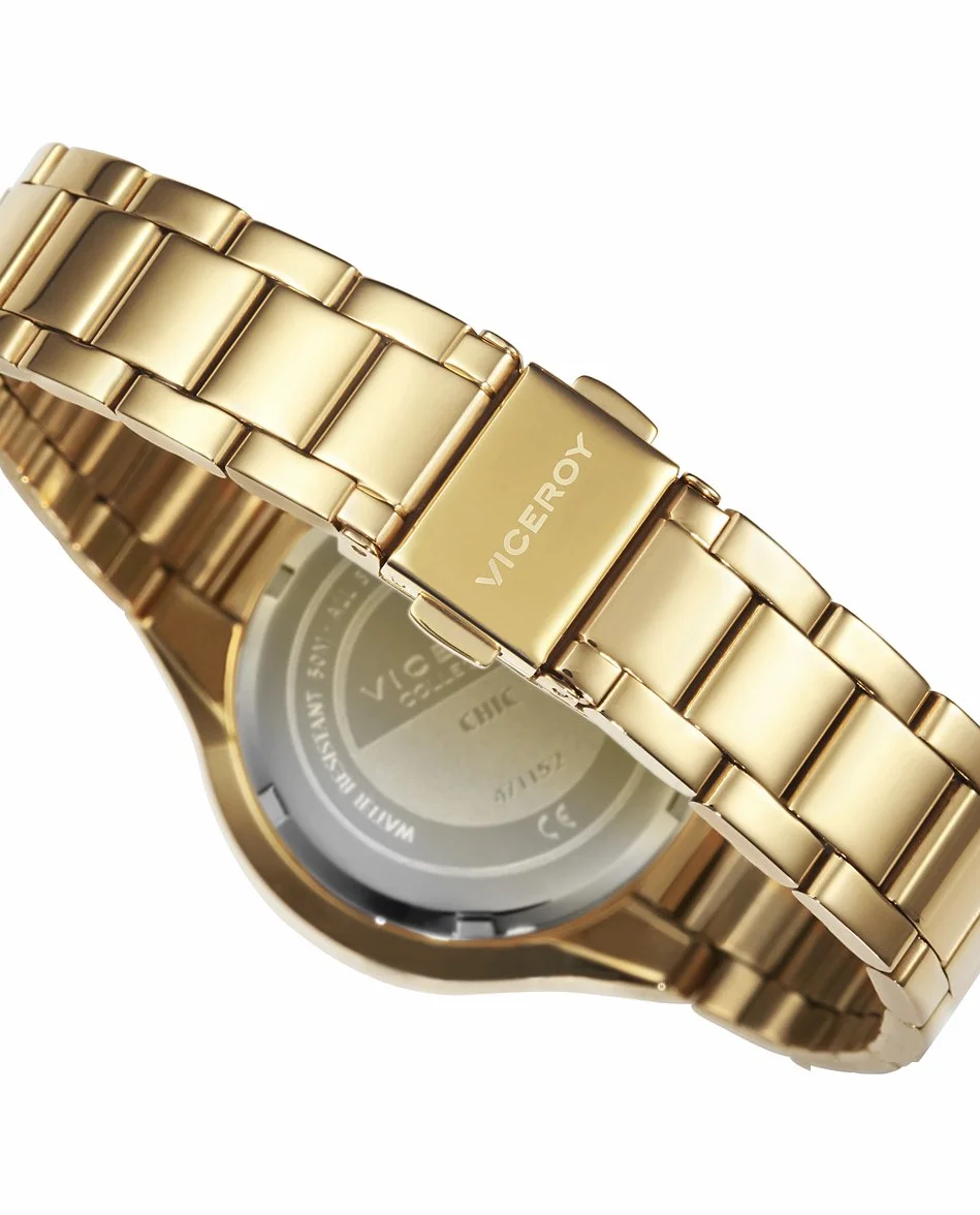 Viceroy Reloj Analógico Mujer de Acero Inoxidable - 35 mm - Movimiento de Cuarzo - Esfera Dorada con Circonitas - Acabado Dorado - Resistente al Agua 3 ATM - Colección Chic – 401056-27