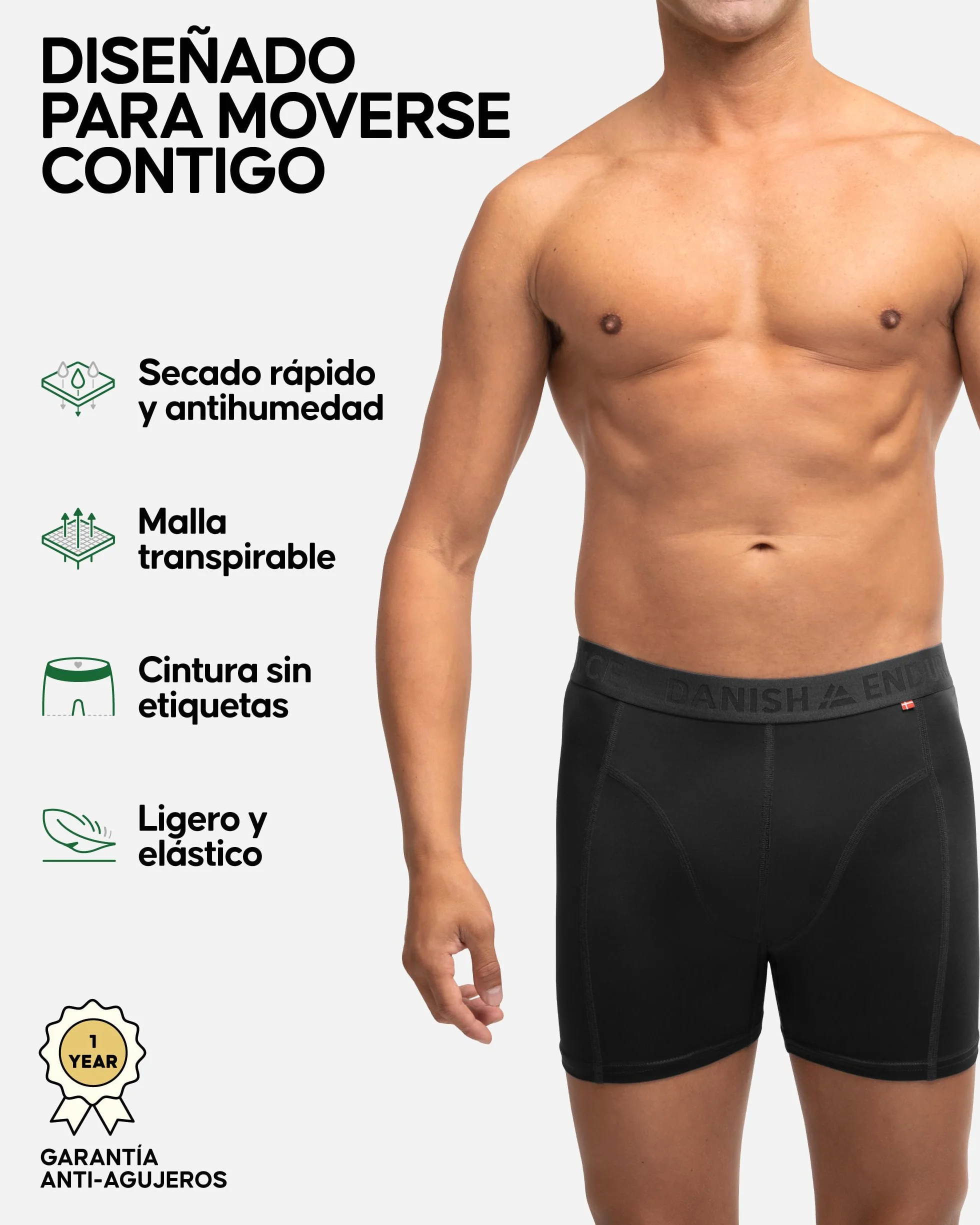 DANISH ENDURANCE Calzoncillos Hombre Boxer Deportivos Ajustados Transpirables Pack de 6