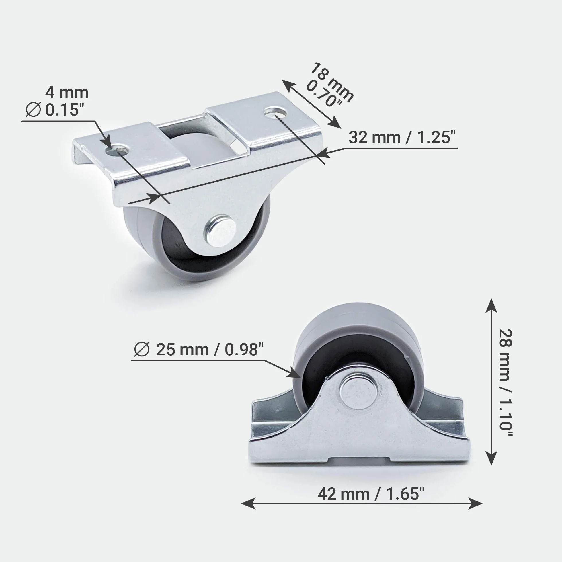 Ruedas de plástico 25 mm con montaje - Paquete de 20 unidades