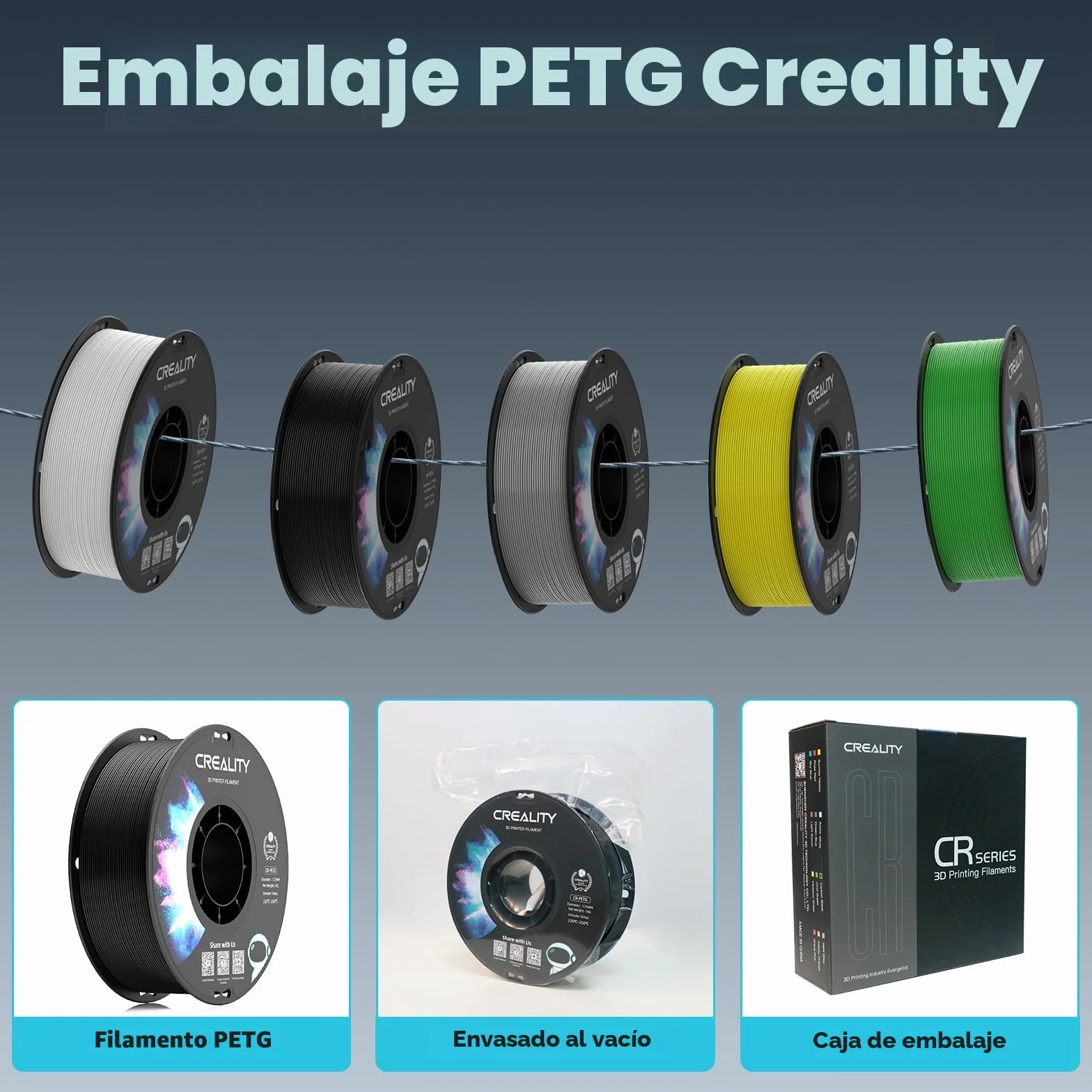 Creality PETG Filamento 1.75mm 1kg Negro para Impresora 3D FDM Alta Precisión Dimensional +/- 0,02 mm
