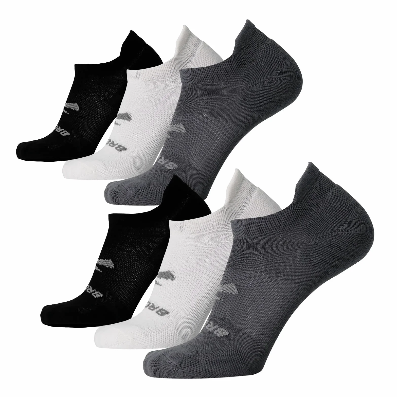 Brooks - Calcetines invisibles, Asfalto/Blanco/Negro, 6 pares, Asfalto/Blanco/Negro, 9-11.5
