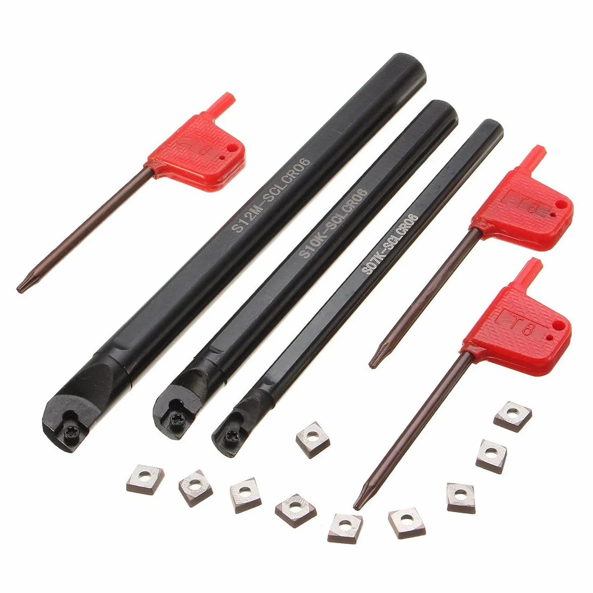 Soporte de torno CNC Barra aburrida S07K-SCLCR06 S10K-SCLCR06 S12M-SCLCR06 + CCMT0602 Insertos + Llave Inglesa Herramientas DZ09