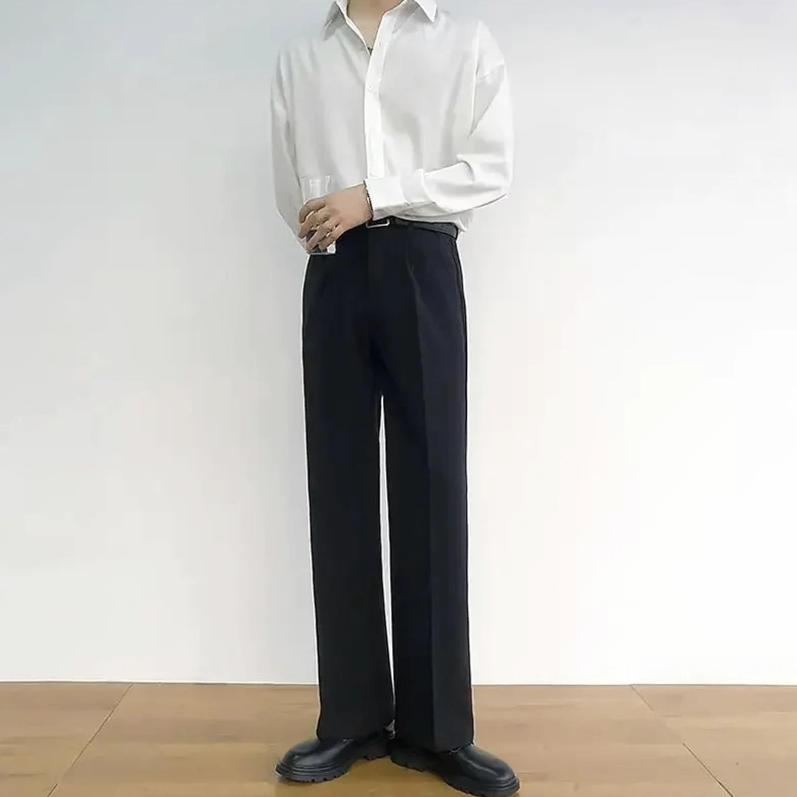Pantalones ajustados para hombre, pantalones negros tensados, pantalones fluidos, para sastrería, antiarrugas