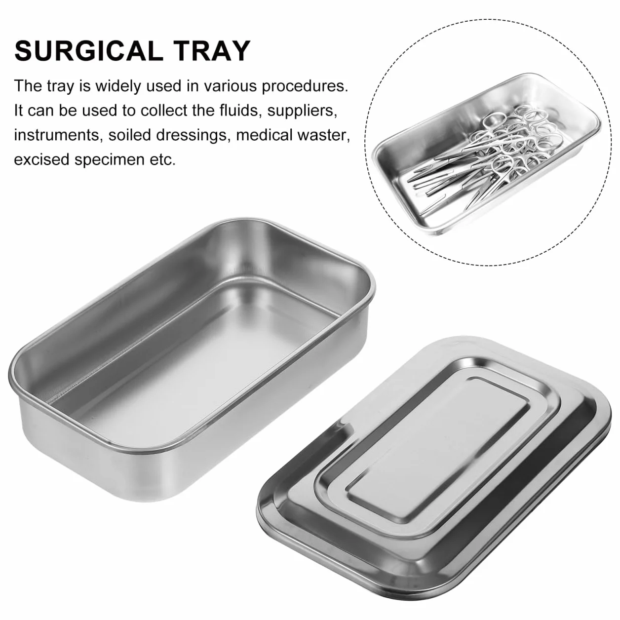 Bandeja de Acero Inoxidable para Instrumentos Médicos y Odontológicos Caja de Esterilización 8.26x5.11x1.77 Pulgadas