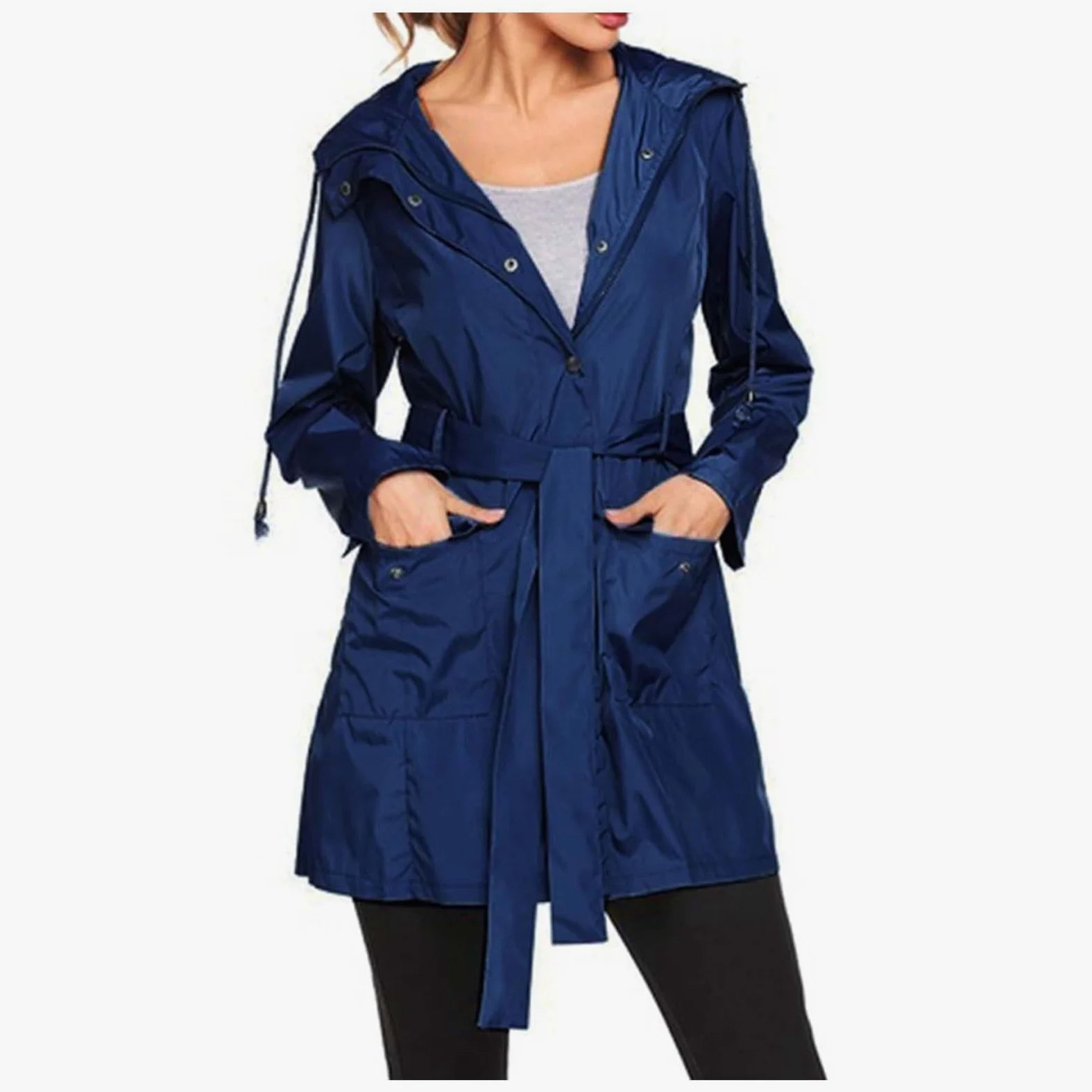 Generisch 2026 Chubasquero de senderismo para mujer con cinturón de cadera ajustable, cremallera lisa, transpirable, cortavientos de escalada para todas las estaciones (azul oscuro, XL)