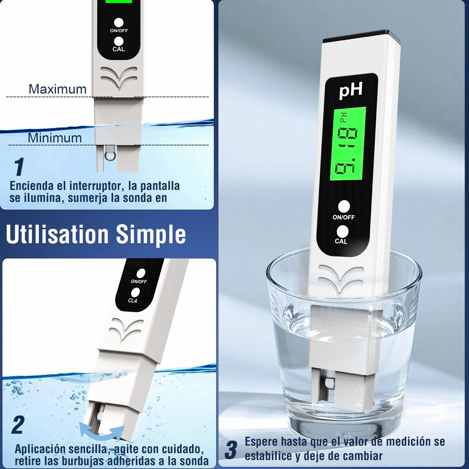 Medidor de pH de alta Precisión ± 0,01 para Piscina y Agua Potable con Pantalla LCD