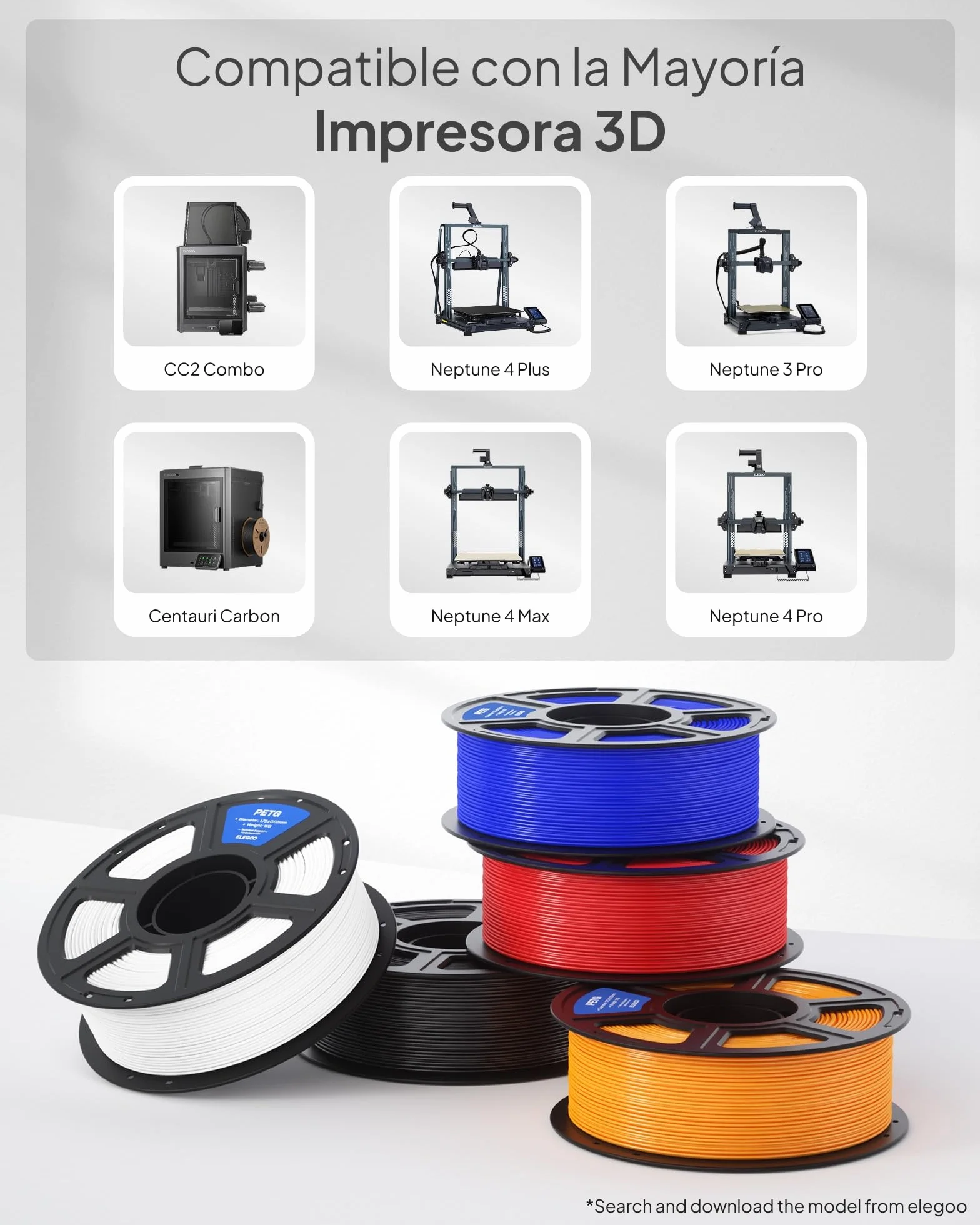 ELEGOO Filamento PETG 1.75mm 1KG Negro, Precisión Dimensional +/- 0.02mm para Impresora 3D