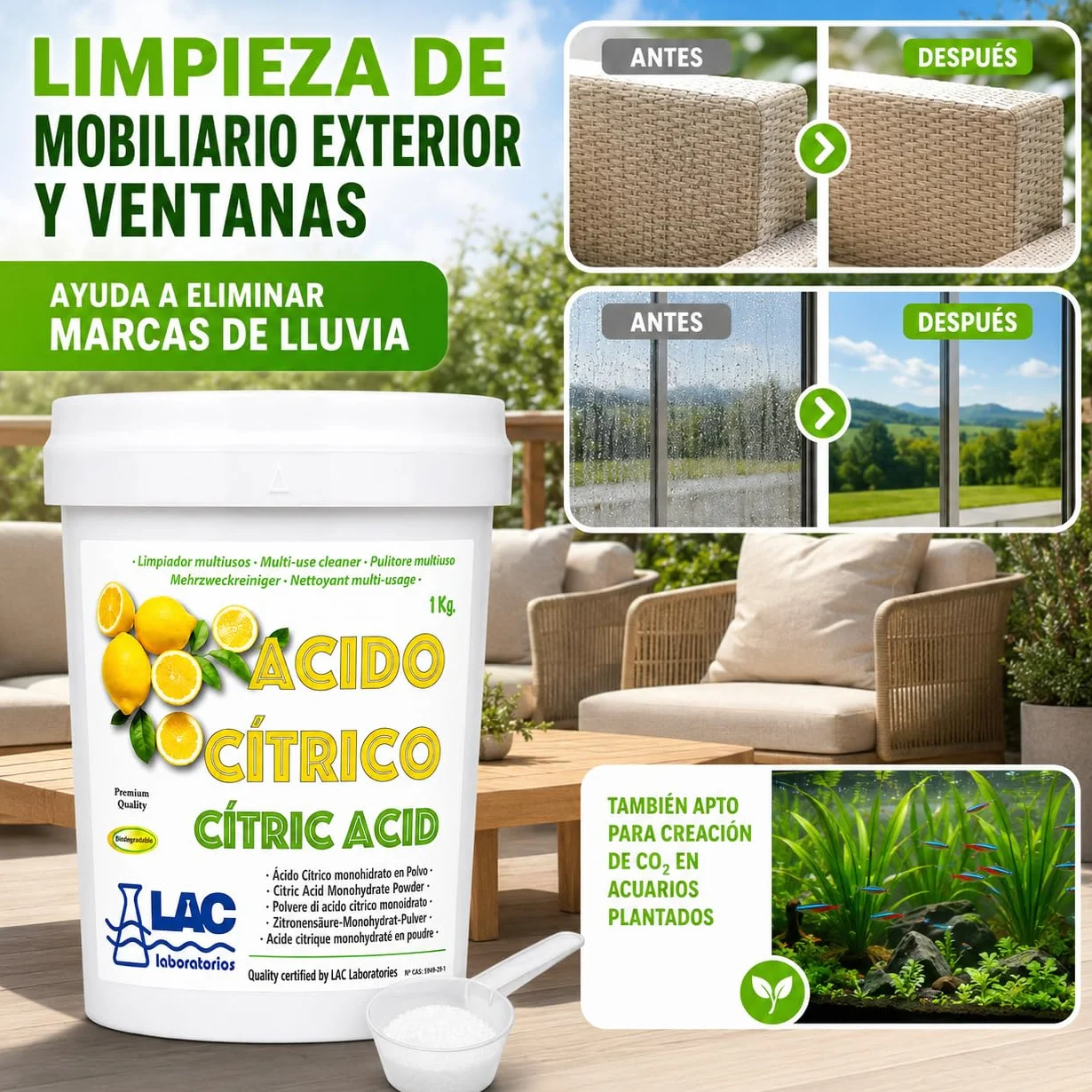 Ácido Cítrico anhidro natural 100% puro 1 kg laboratorios LAC
