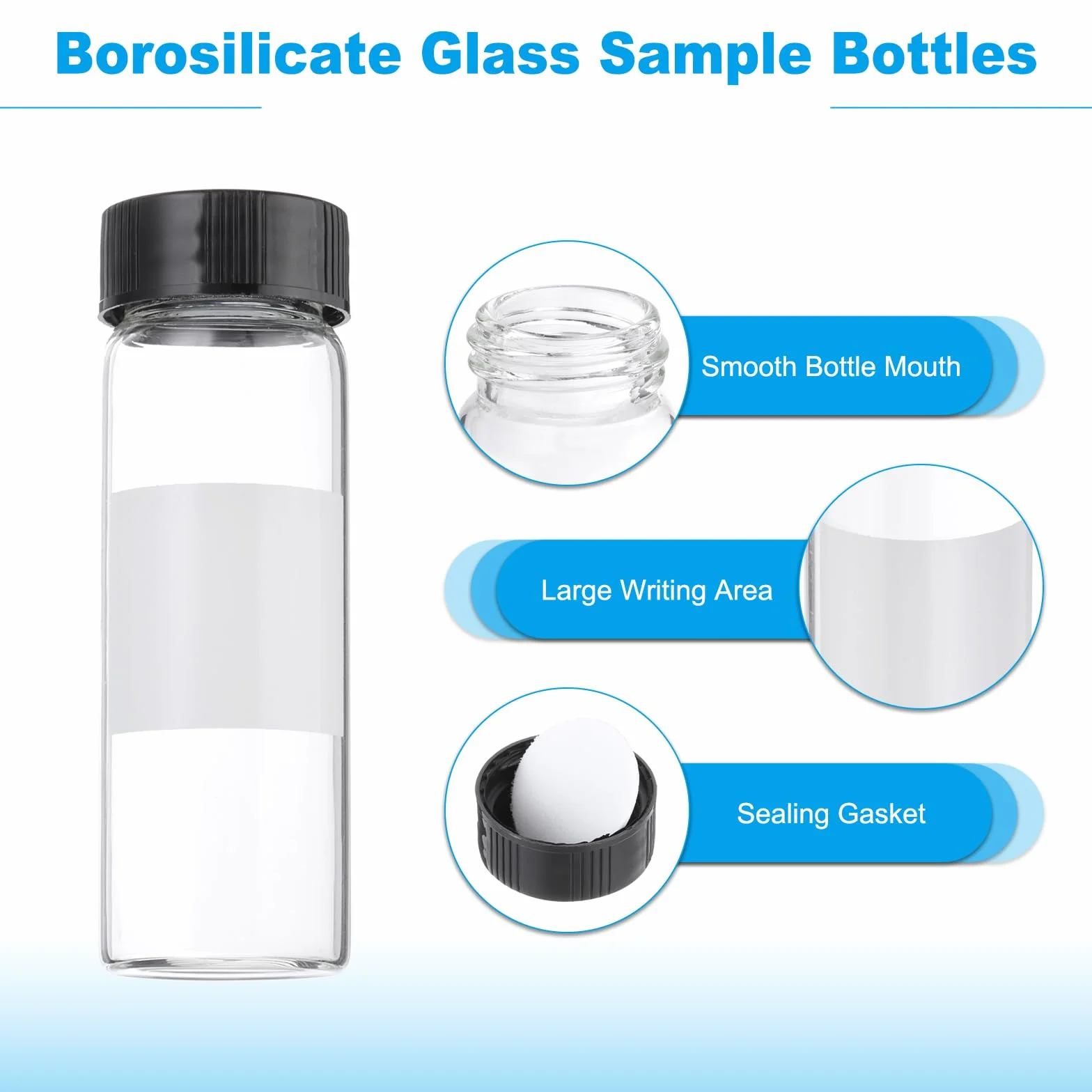 PATIKIL 4pcs 30ml Viales de Vidrio Transparente con Tapa de Rosca Negra, Botellas de Muestra de Vidrio Borosilicato