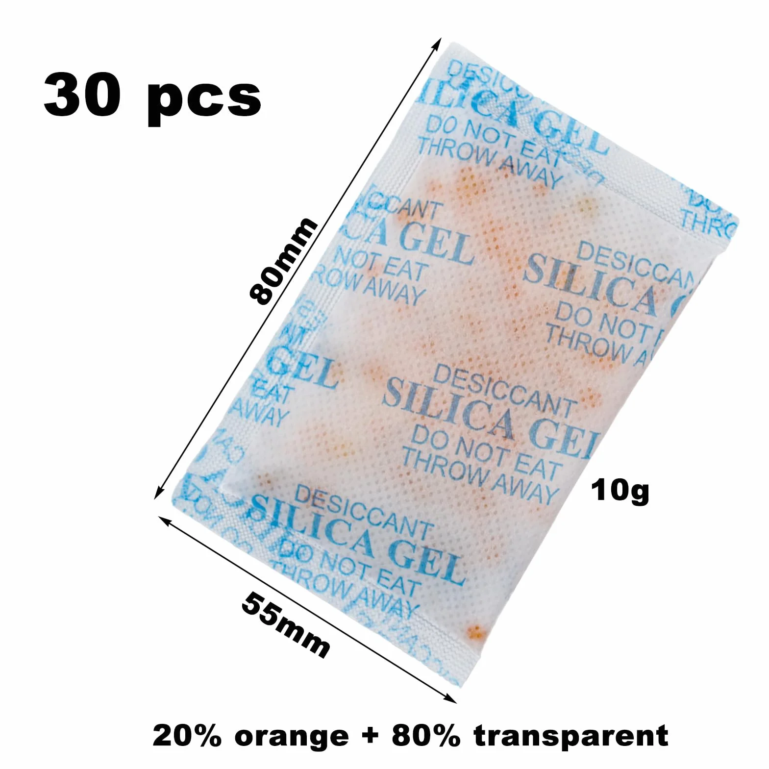 Bolsas Antihumedad Gel de Silice 10g x 30, con Indicador de Cambio de Color, Tasa de Absorción 35%