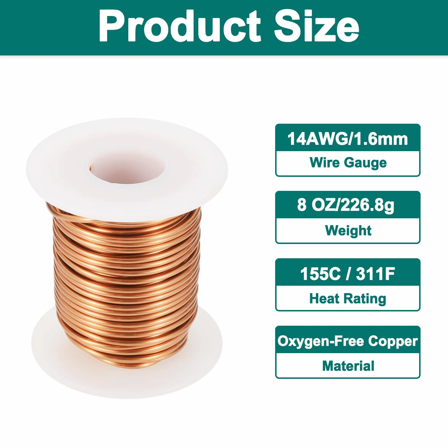 QUARKZMAN Alambre Esmaltado 14 AWG, Cobre Calibre 14 8 Oz Bobinas Magnéticas, Grado F 311°F