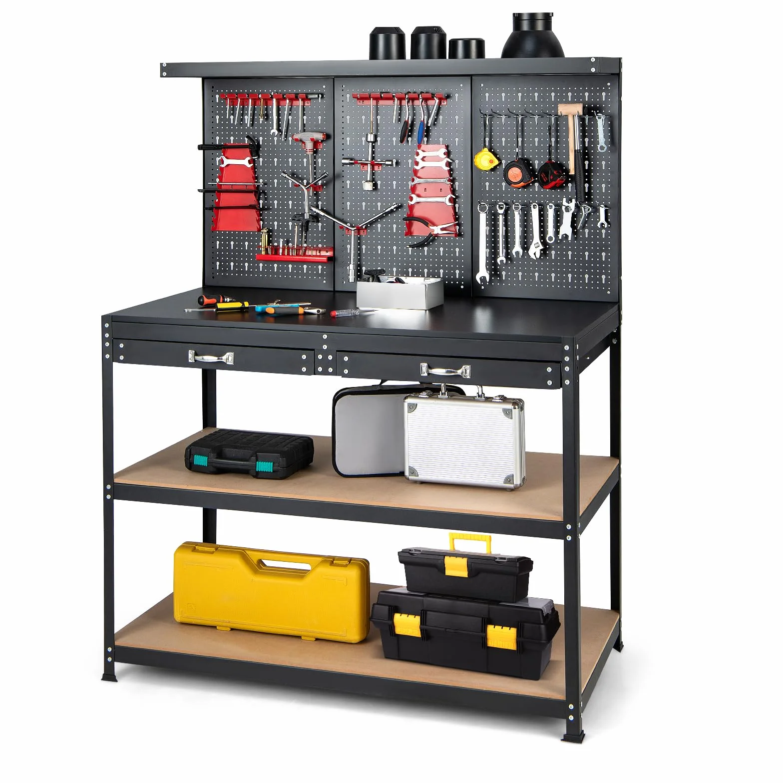GOPLUS Banco de Trabajo con Panel Perforado, 121x61x156 cm, Organizador de Herramientas