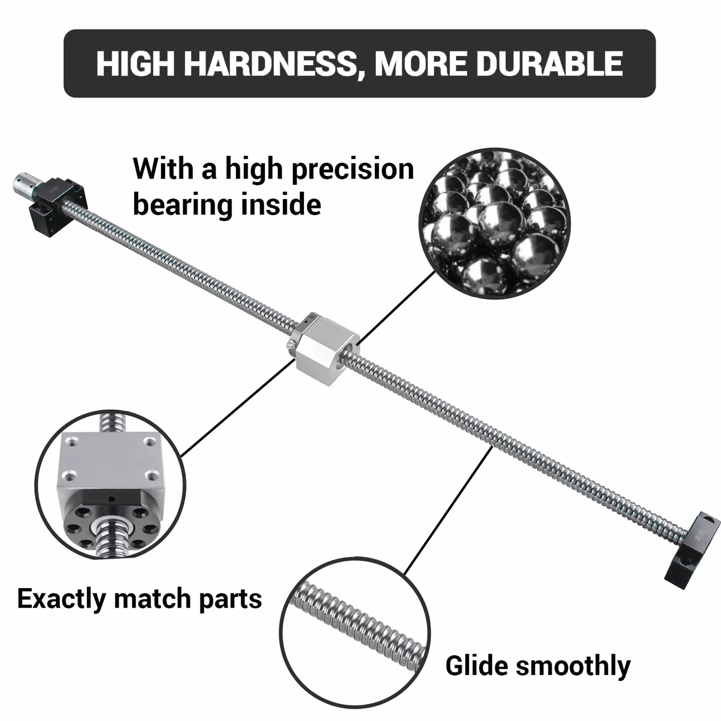 Husillo de bolas SFU1605 450 mm acero inoxidable BK12/BF12 para CNC