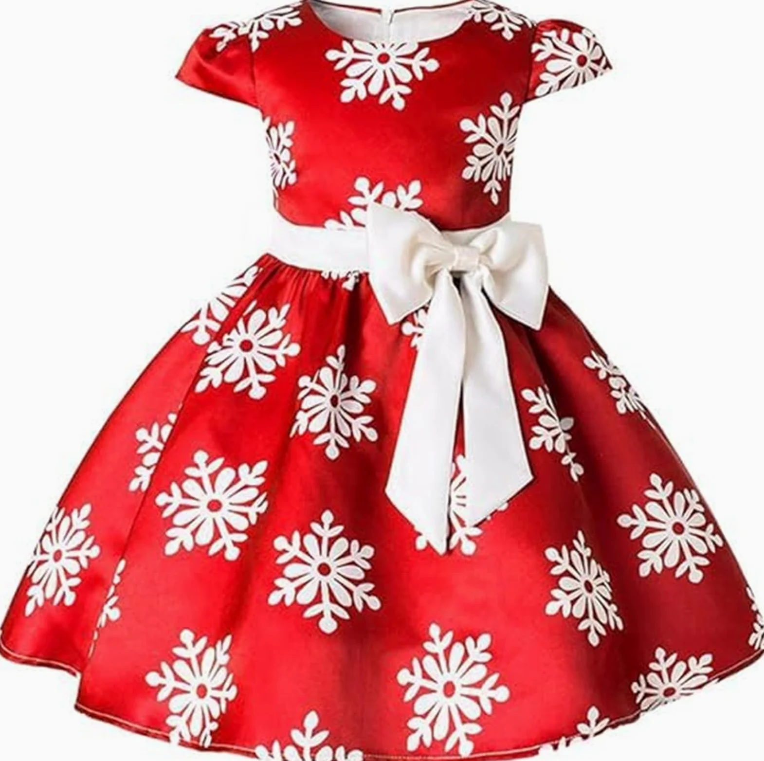 Toddler - Vestido de Navidad para niña, diseño de copo de nieve, vestido formal de boda, fiesta de cumpleaños con lazo