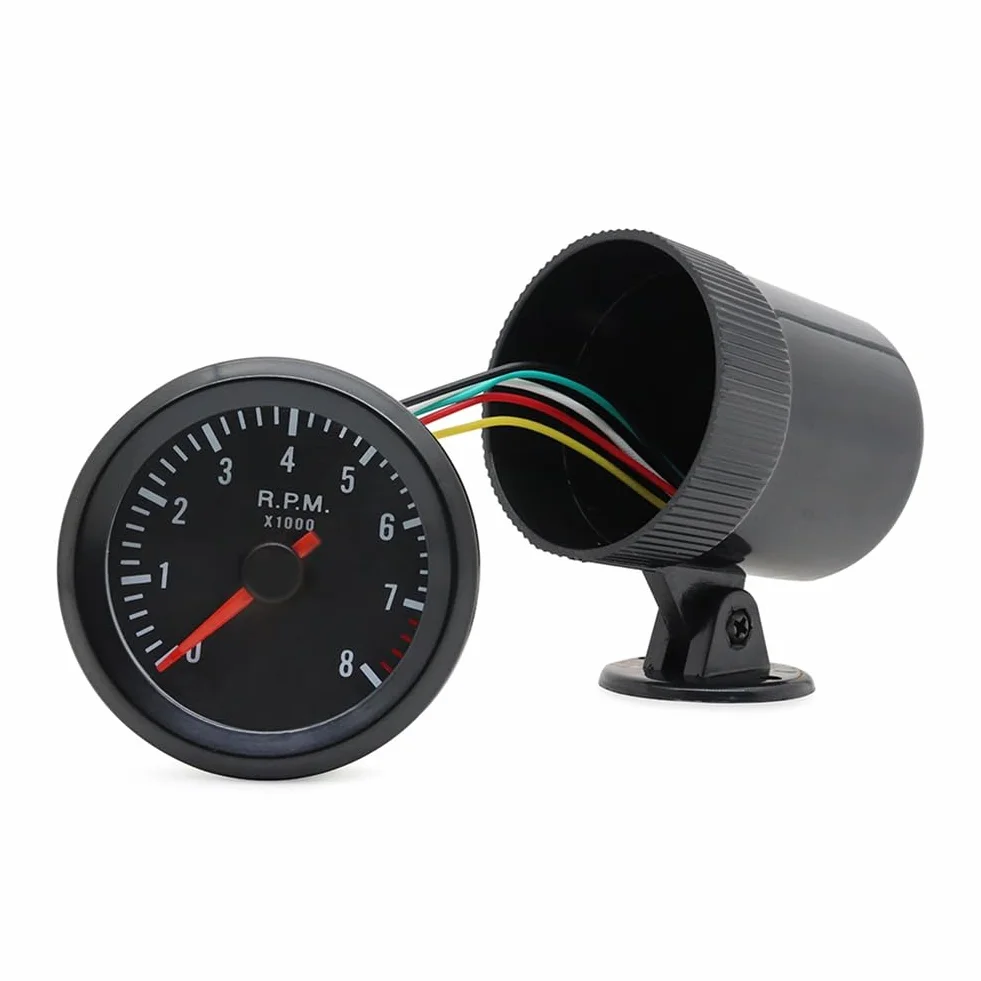Tacómetro Analógico de 2 Pulgadas 52 mm, Medidor RPM 0-8000 para Automóvil Gasolina 1-8 Cilindros