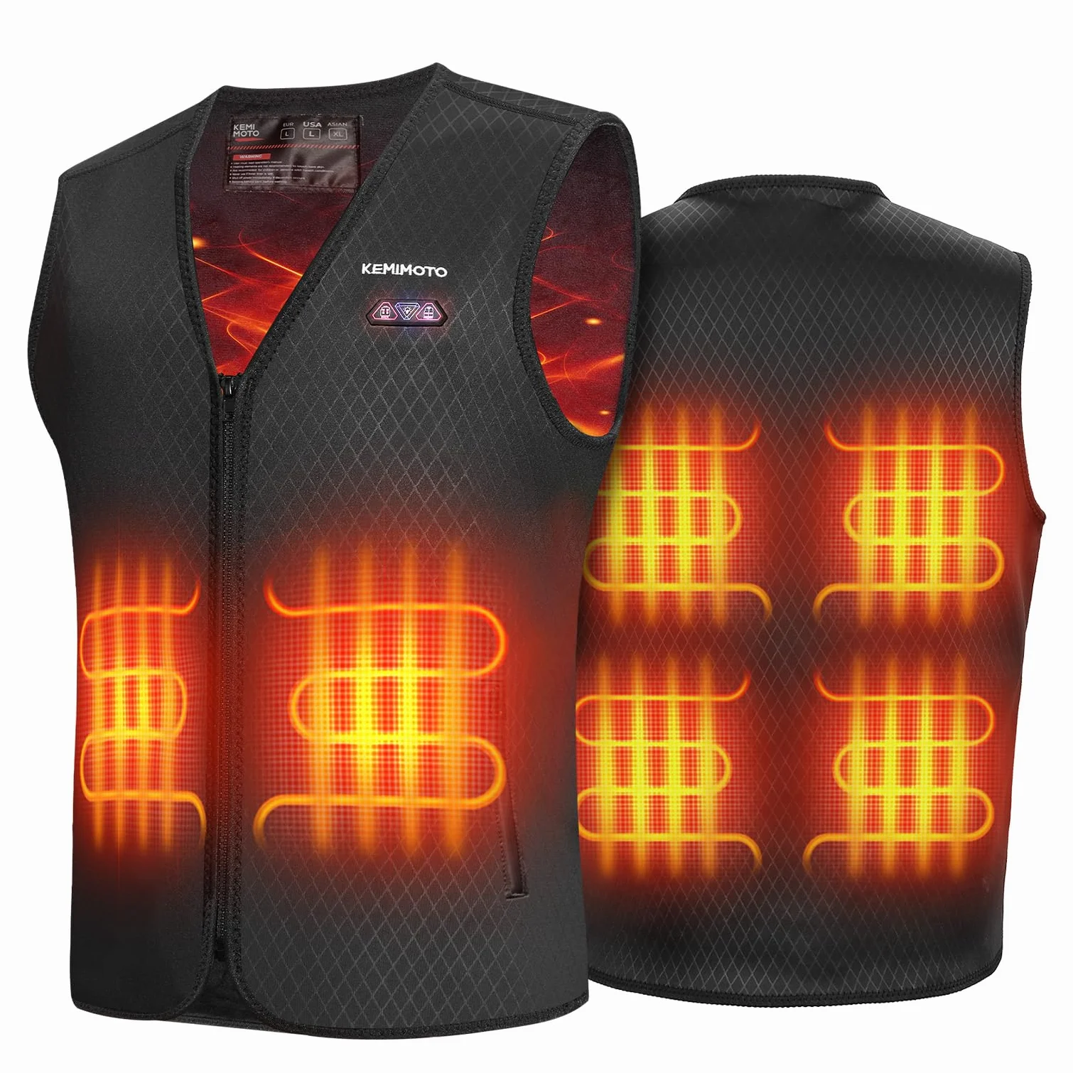 KEMIMOTO Chalecos Calefactable, Chalecos Calefactables Hombre 6 Zonas de Calentamiento con Función de Luces Apagadas, Tela de Buceopara y Forro Terciopelo Cristal, para Esquí Pesca Moto (Sin Batería)