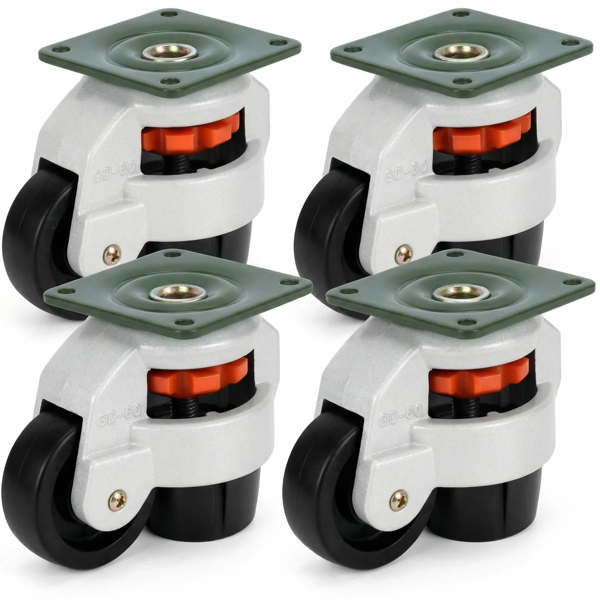 QWORK 4Pcs Ruedas Giratorias 60f, Capacidad de Carga 500 kg, Ruedas de Transporte Ajustables para Muebles