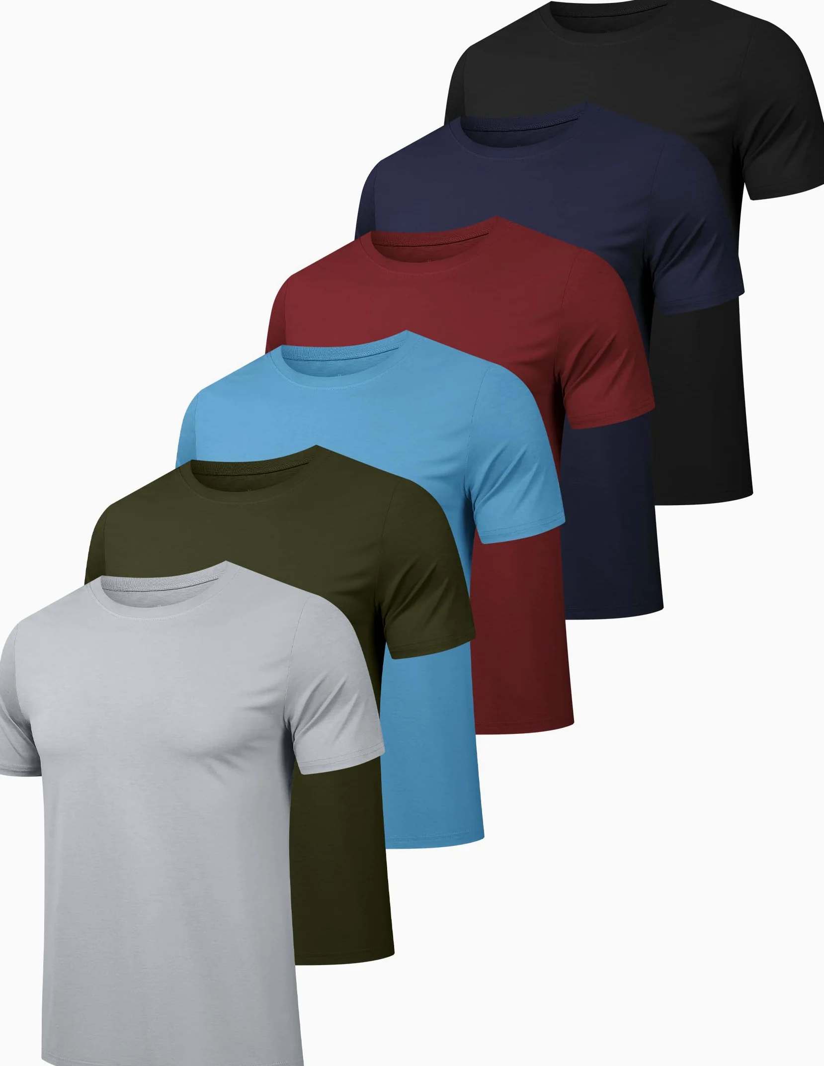 OYGSieg Paquete de 6 camisetas de entrenamiento para hombre, de manga corta, atléticas, de secado rápido, cuello redondo, para correr