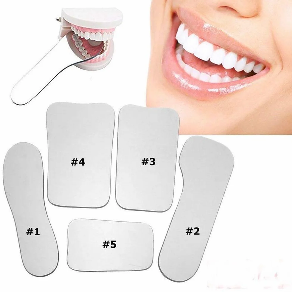Espejo dental intraoral de cristal fotográfico oclusal de rodio 2 caras 5 unidades